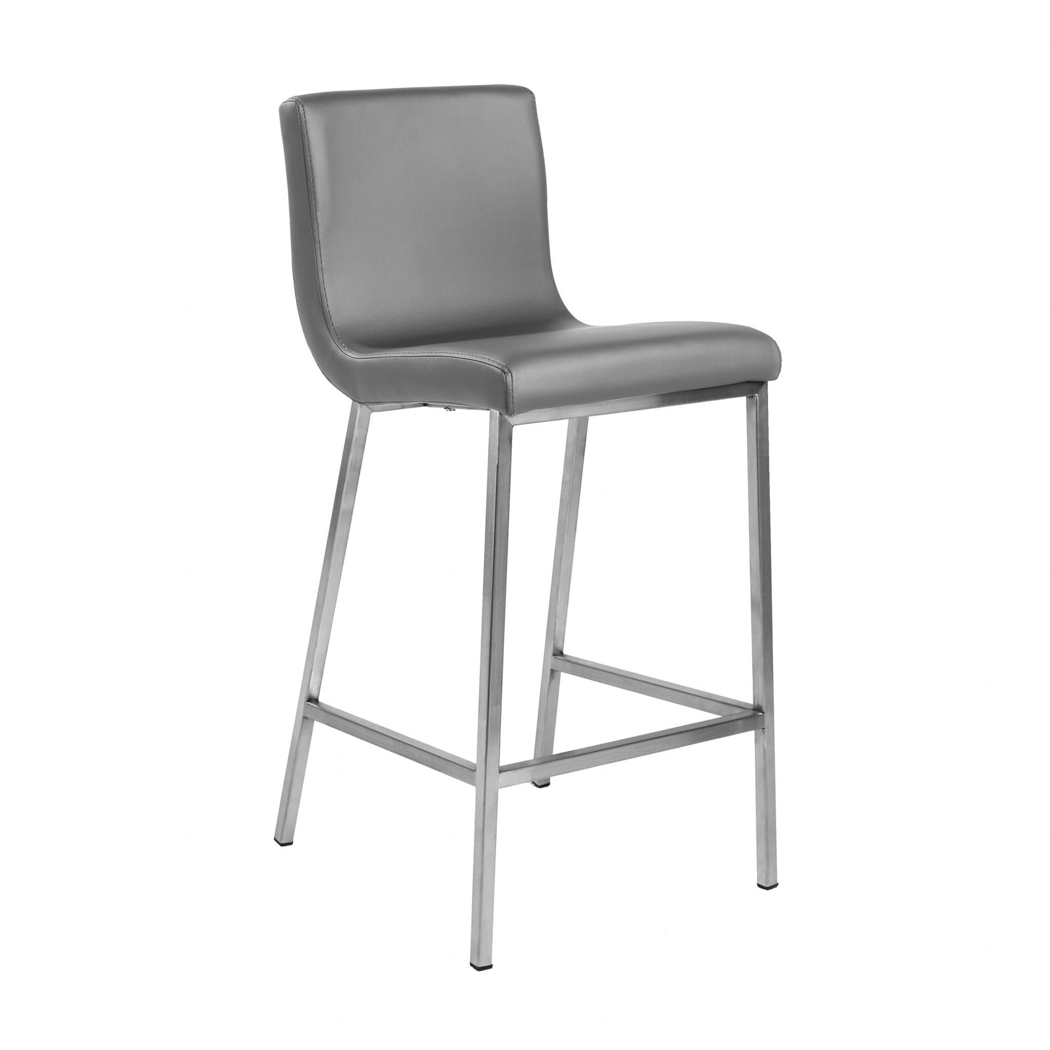 Set of Two Gray Faux Leather and Steel Counter Stools