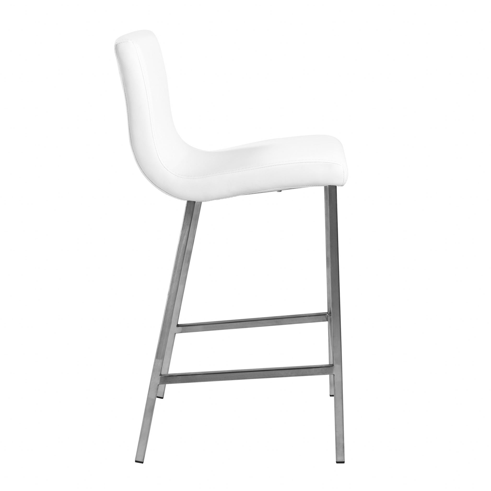 Set of Two White Faux Leather and Steel Counter Stools