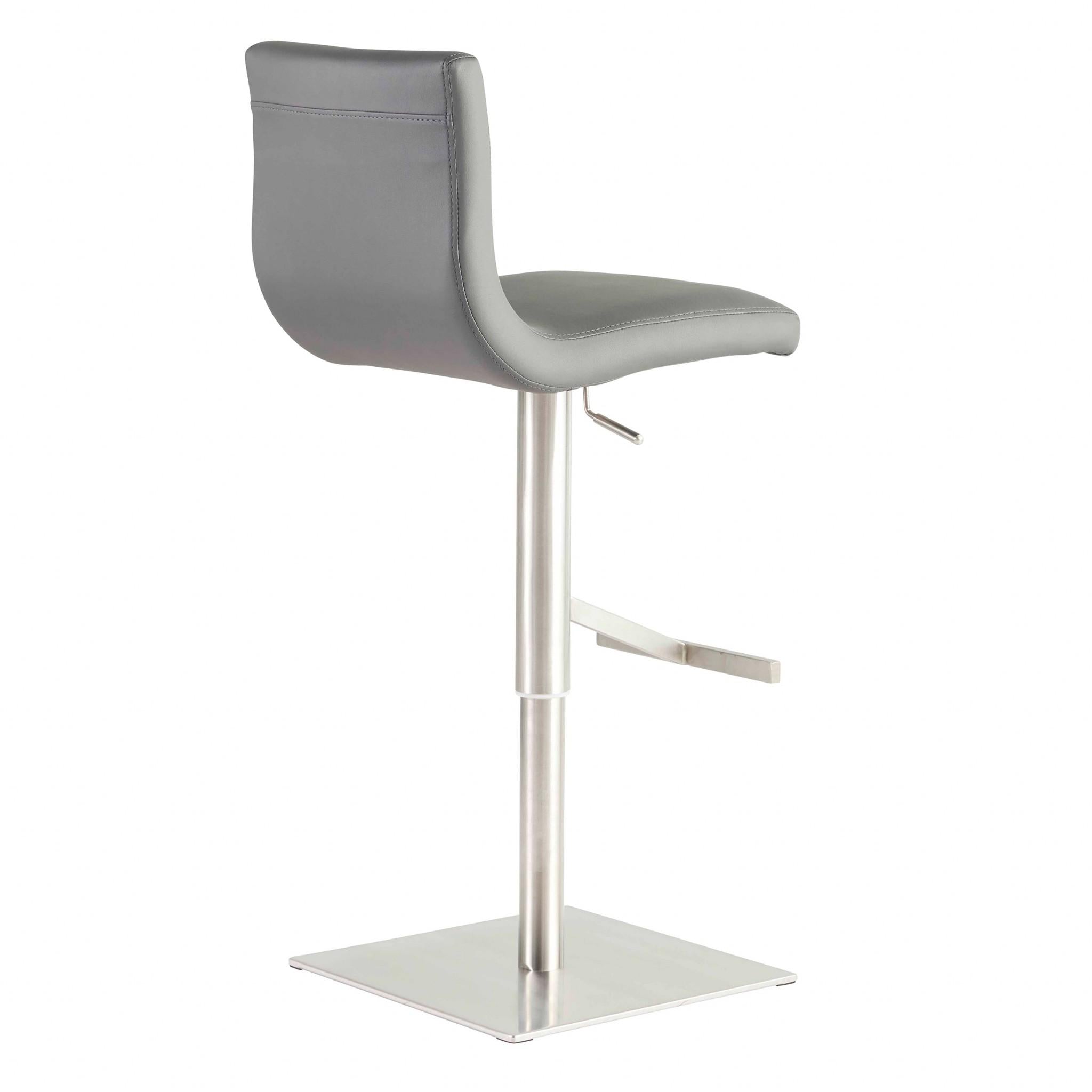 Adjustable Gray Faux Leather Aluminum Stool