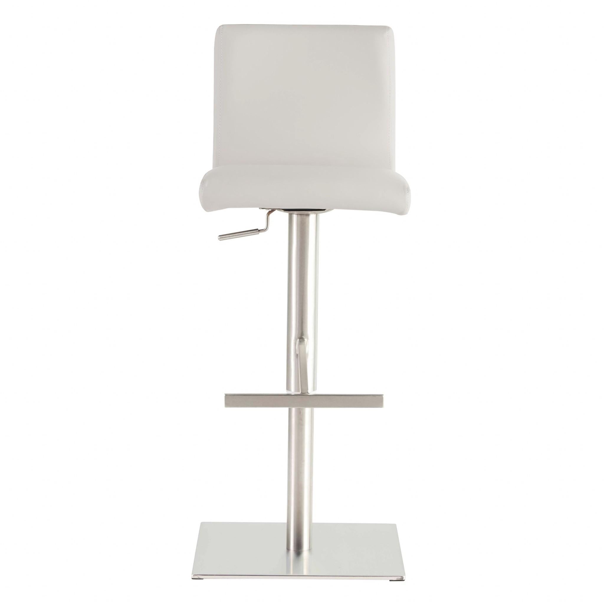 Adjustable White Faux Leather Aluminum Stool