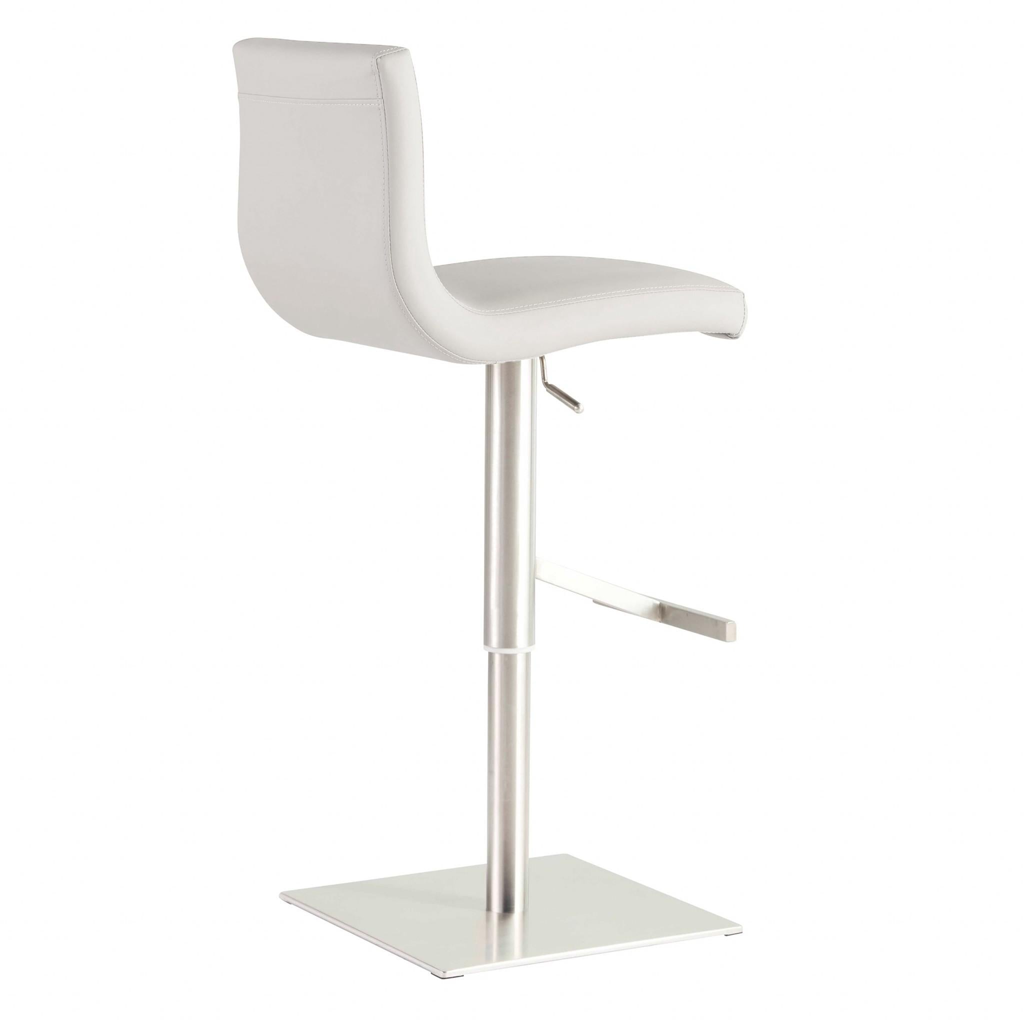 Adjustable White Faux Leather Aluminum Stool