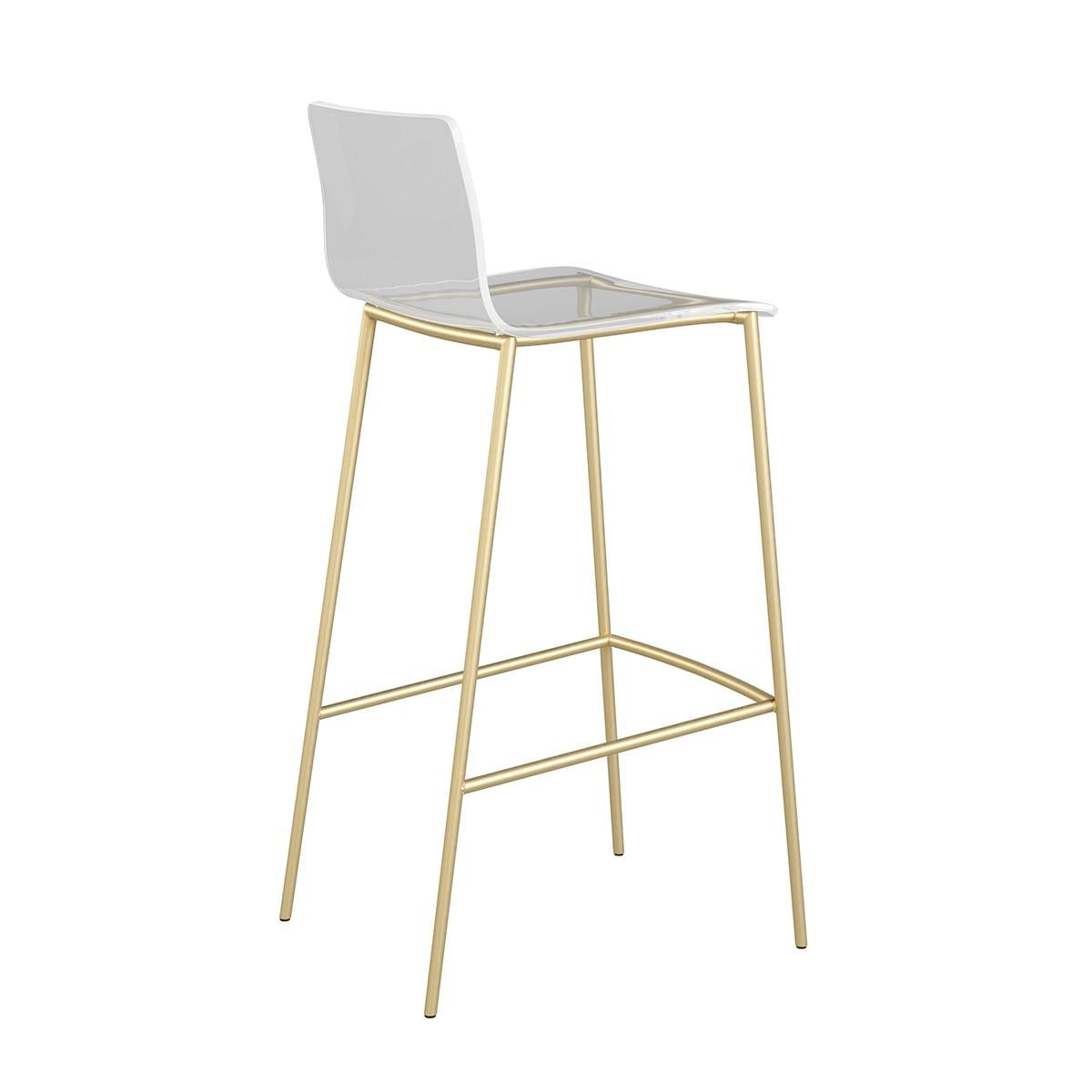 Set of Two Contemporary Acrylic and Gold Bar Stools