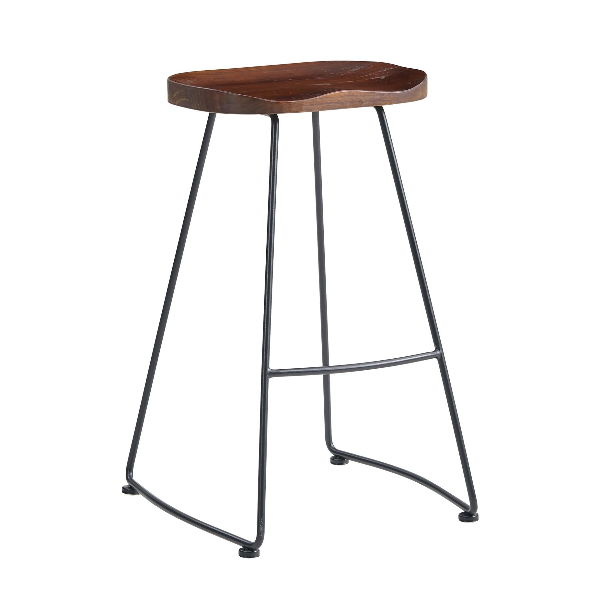 Set of Two Modern Rustic Walnut and Black Counter Stools