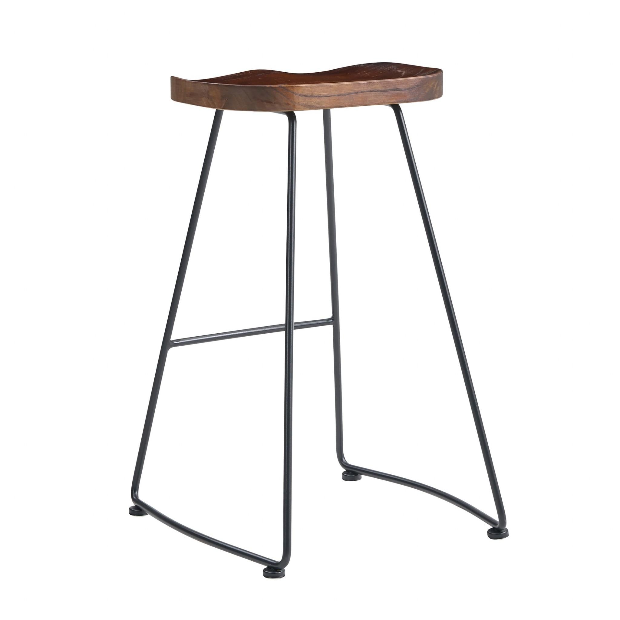 Set of Two Modern Rustic Walnut and Black Counter Stools