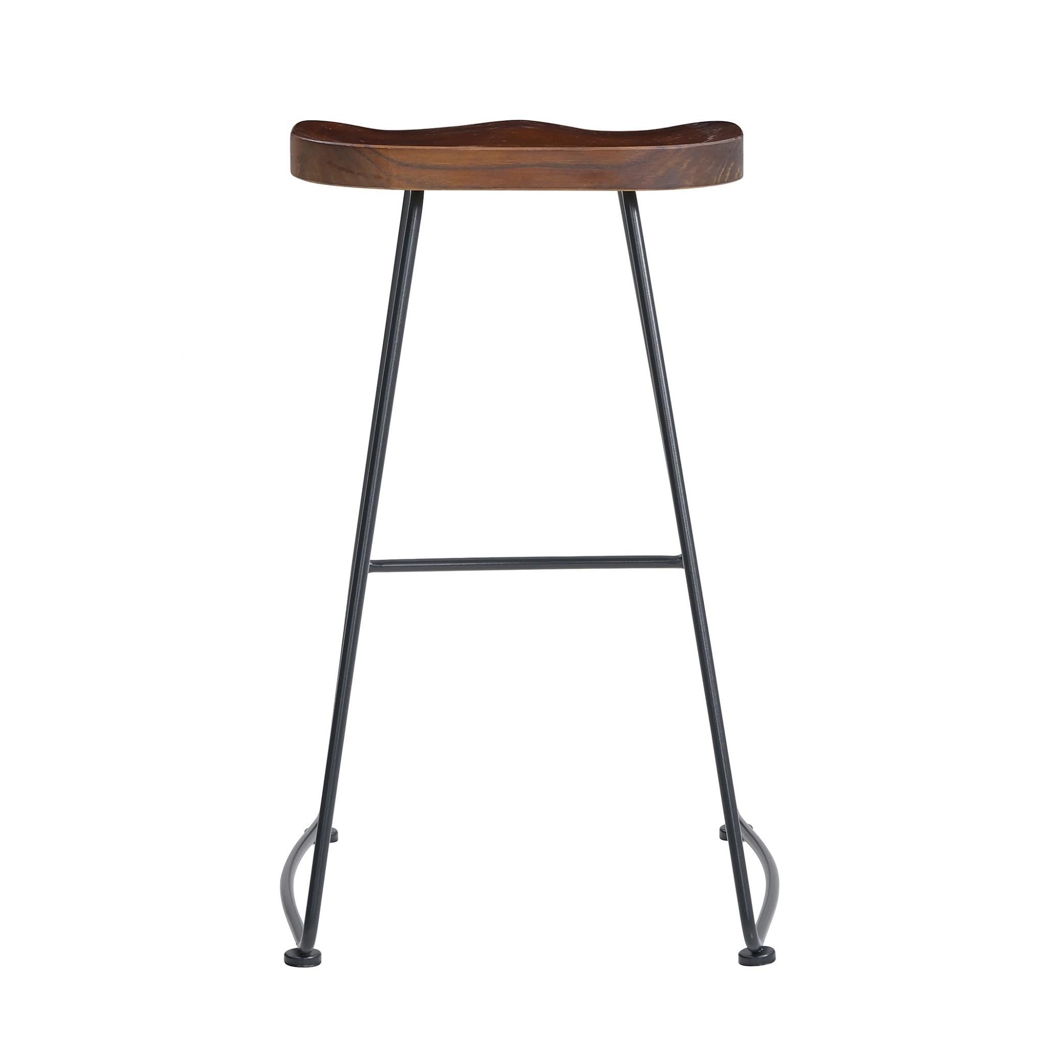 Set of Two Modern Rustic Walnut and Black Counter Stools