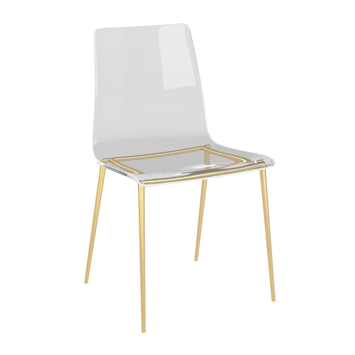 Set of Two Acrylic and Gold Steel Chairs