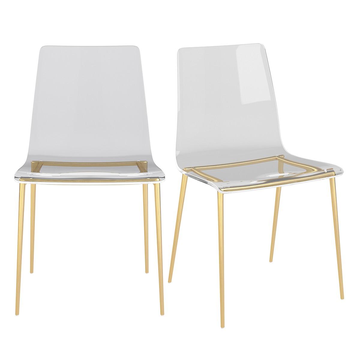 Set of Two Acrylic and Gold Steel Chairs