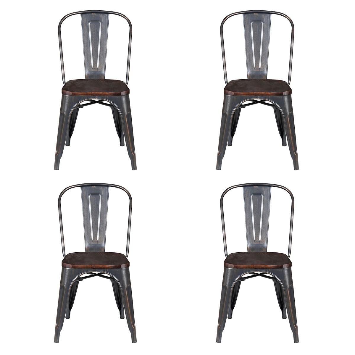 Set of Four Vintage Restaurant Black and Walnut Dining Chairs