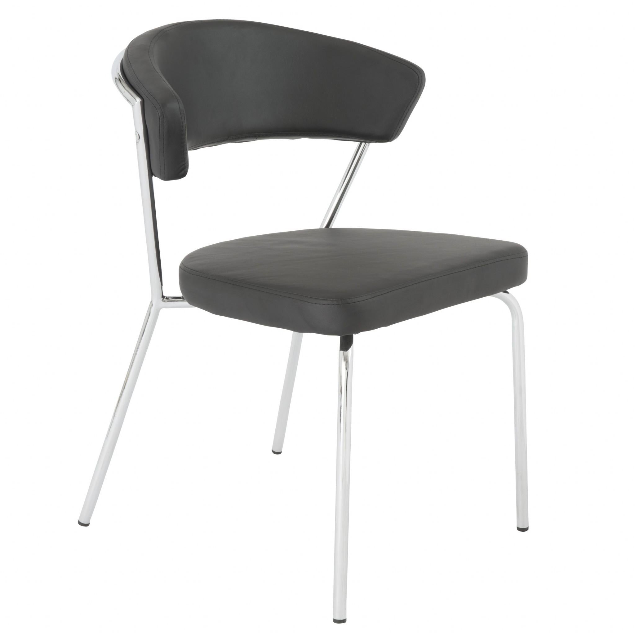 Set of Two Curved Black Chrome Dining Chairs