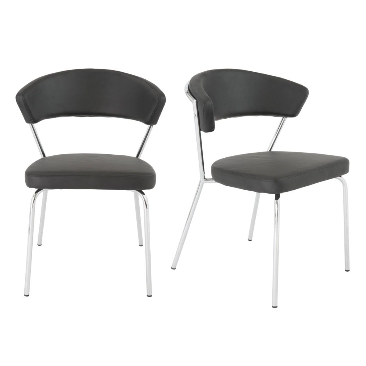 Set of Two Curved Black Chrome Dining Chairs