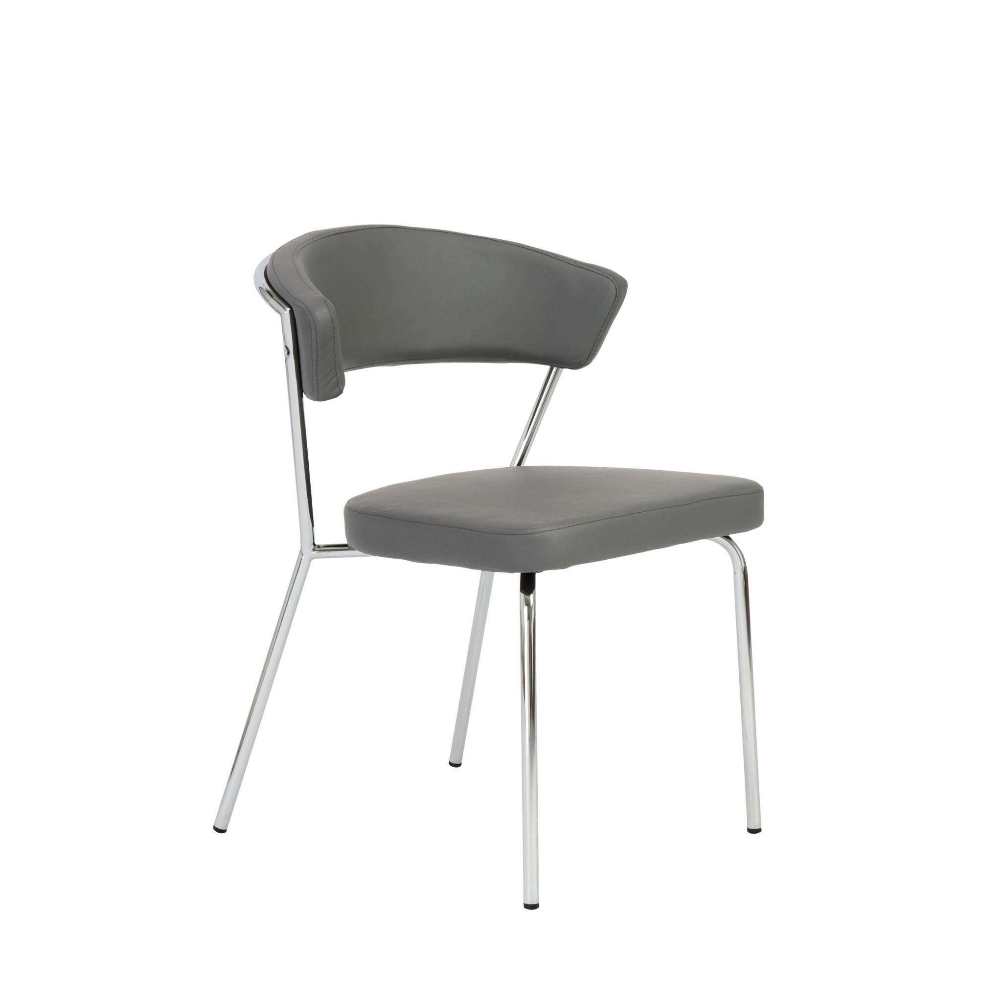 Set of Two Curved Gray Chrome Dining Chairs