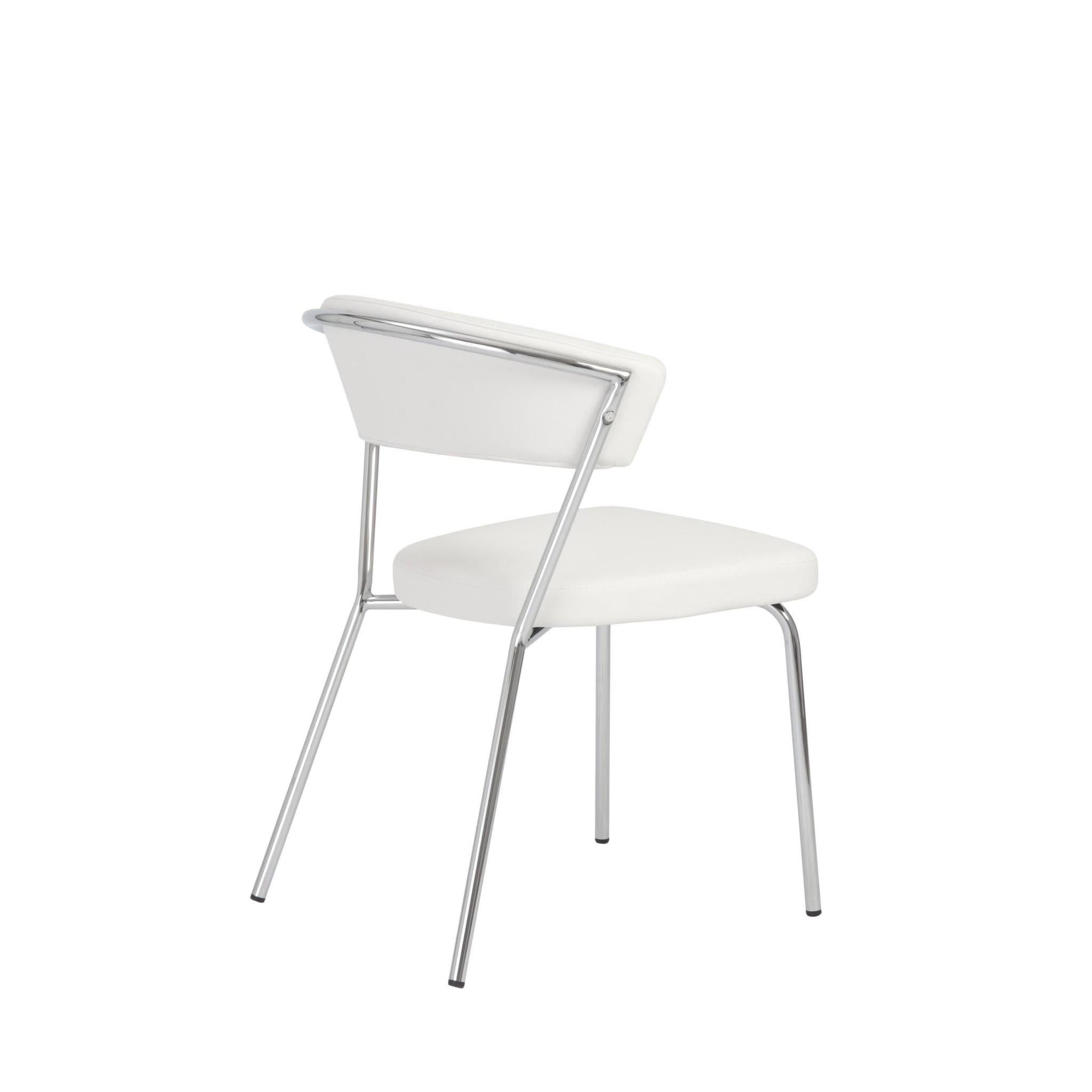 Set of Two Curved White Chrome Dining Chairs