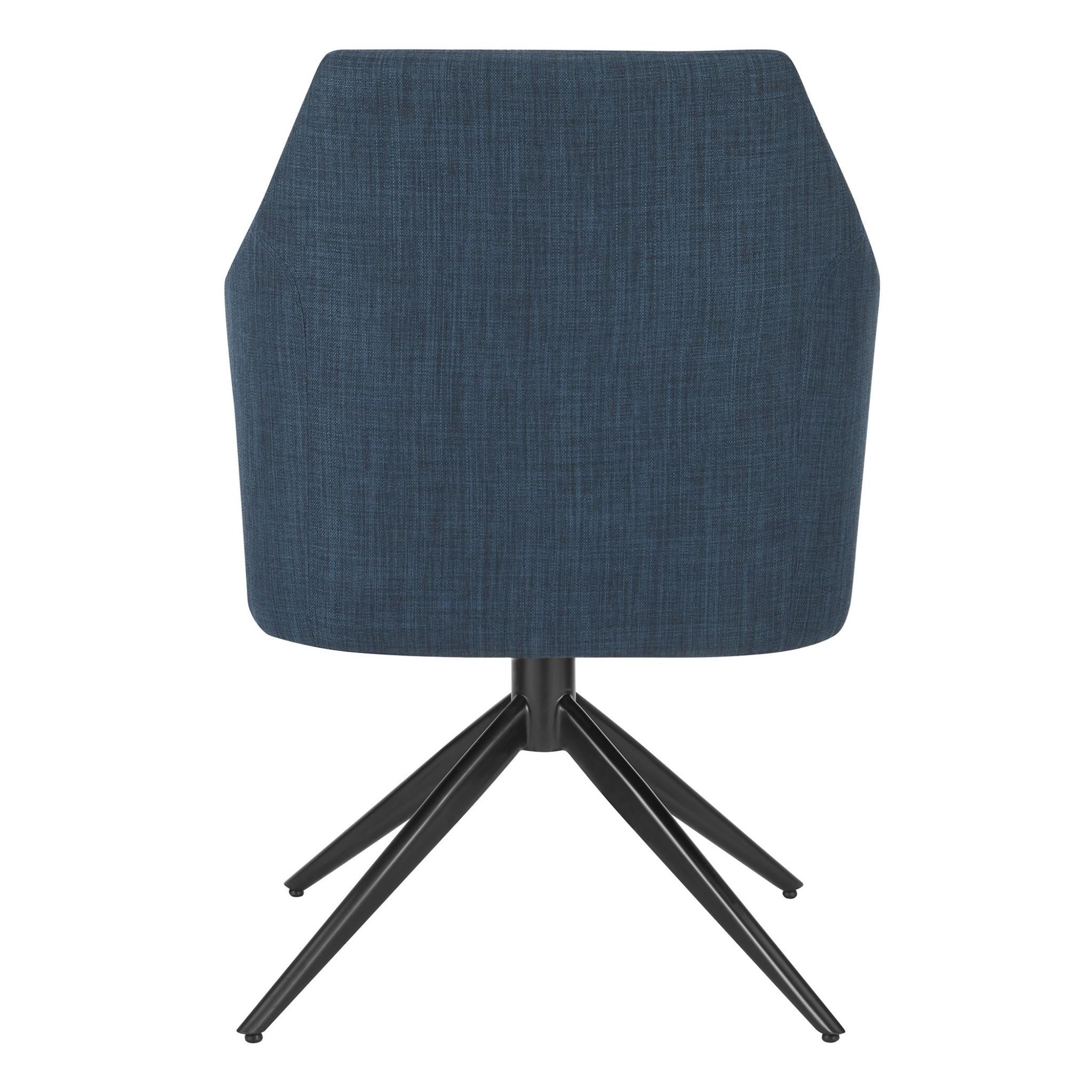 Dark Teal Blue Fabric and Black Swivel Armchair