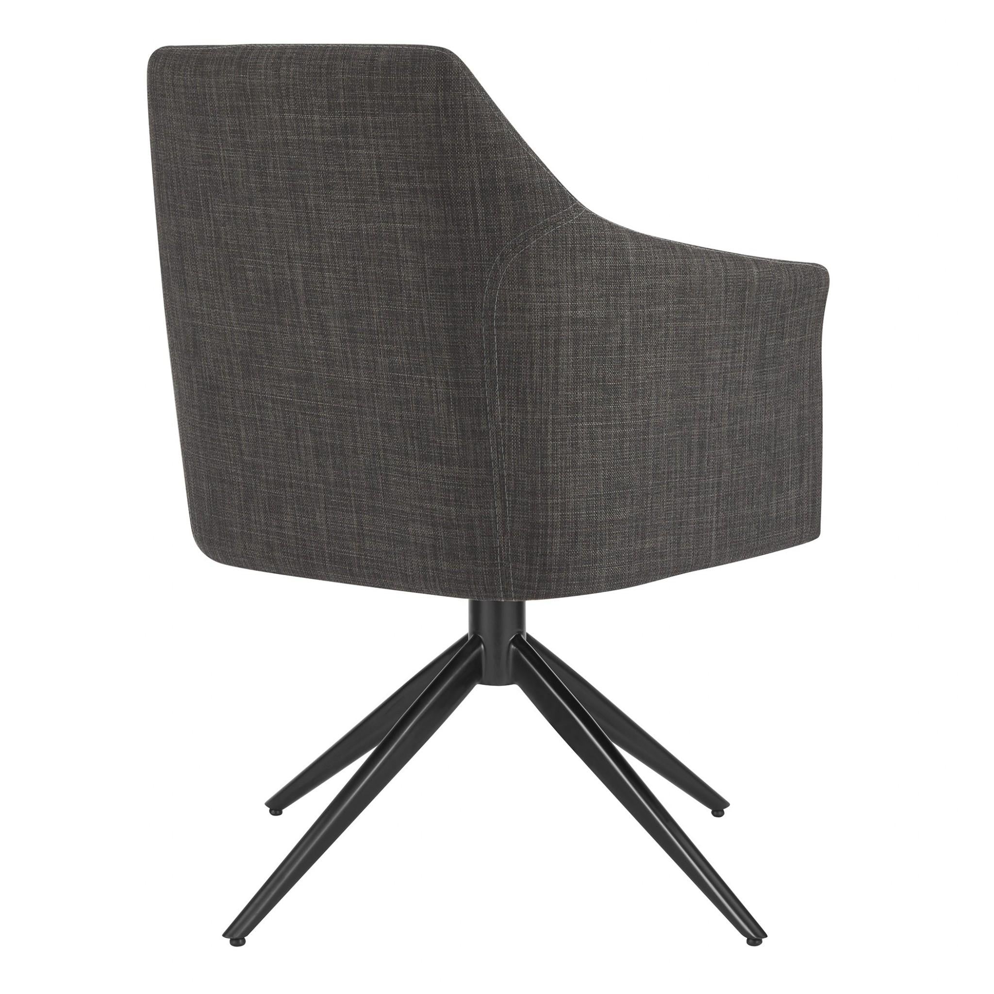 Dark Gray Fabric and Black Swivel Armchair