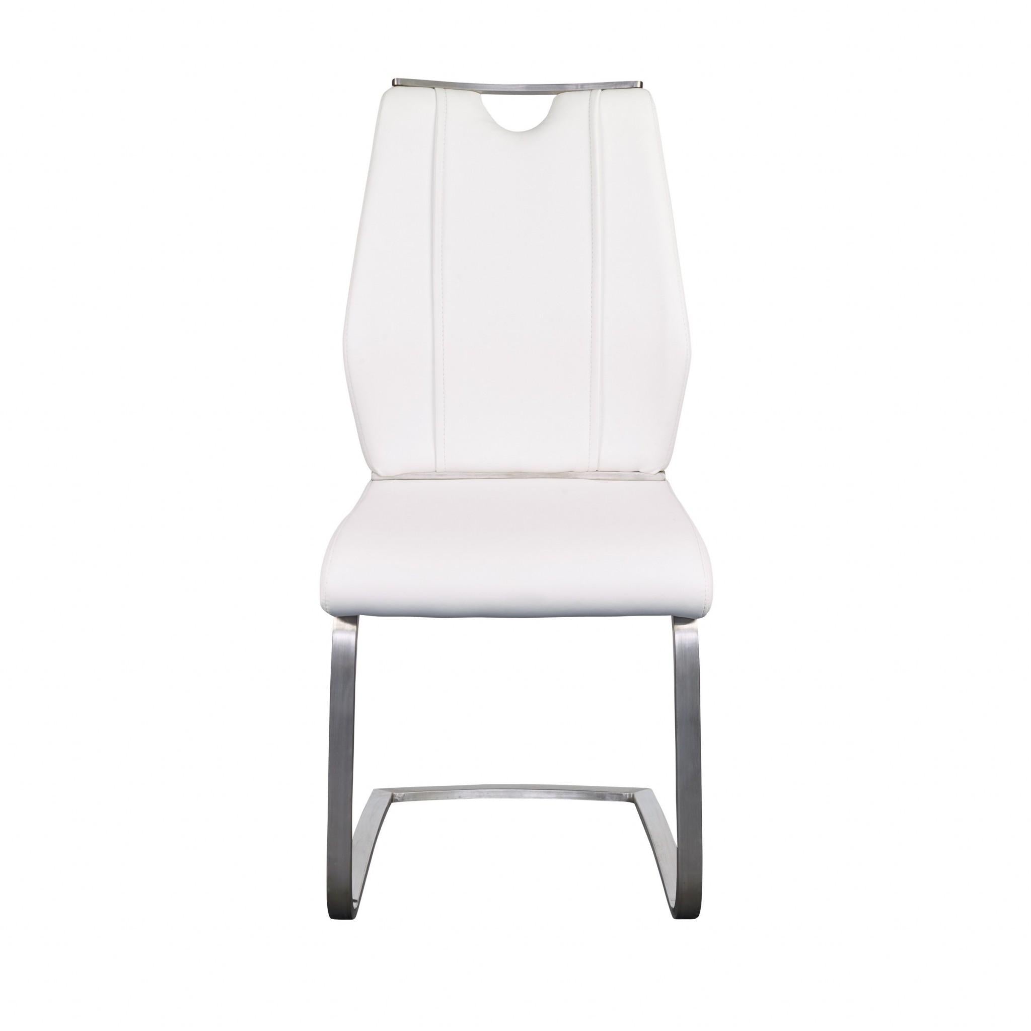 Set of Two White Faux Leather Cantilever Chairs