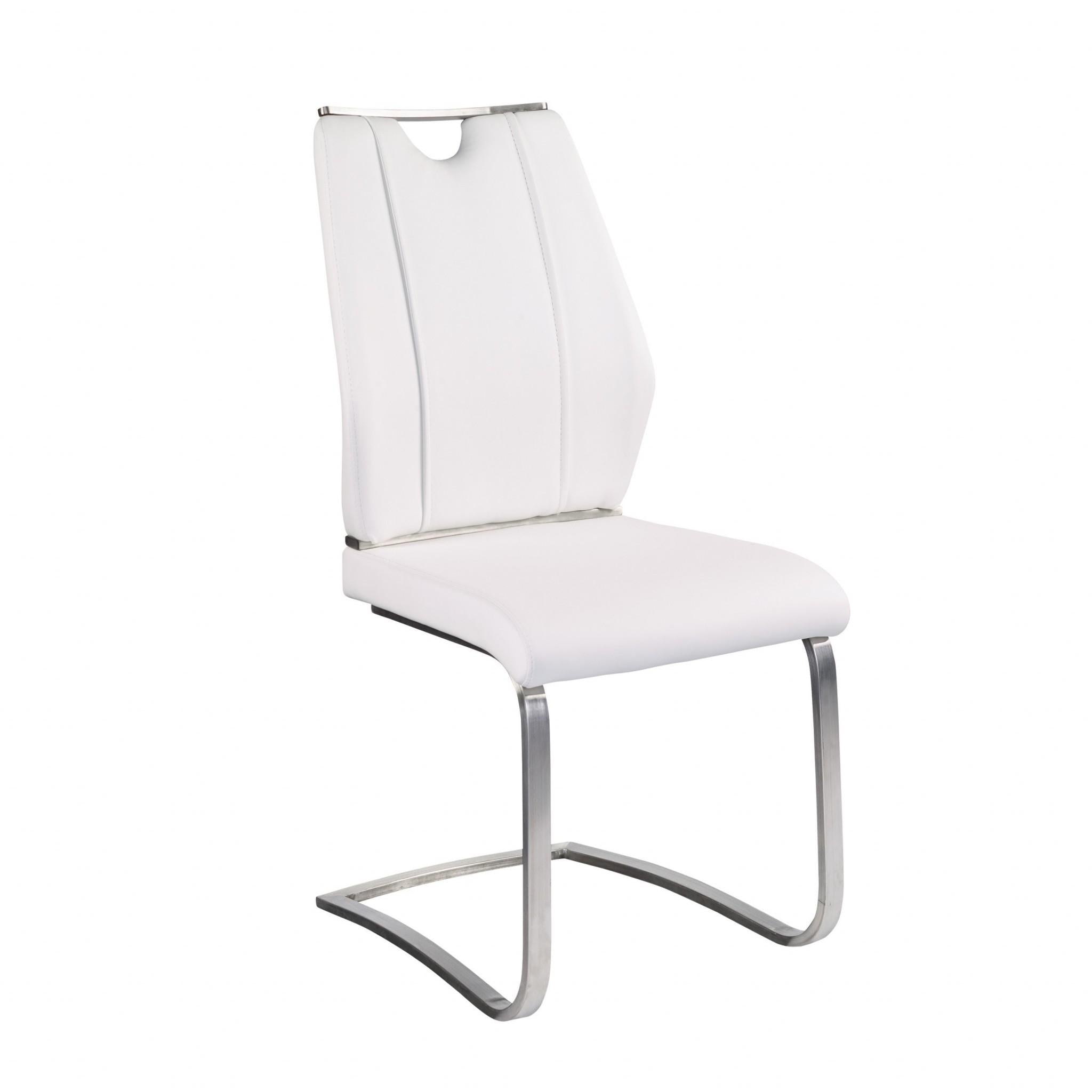 Set of Two White Faux Leather Cantilever Chairs