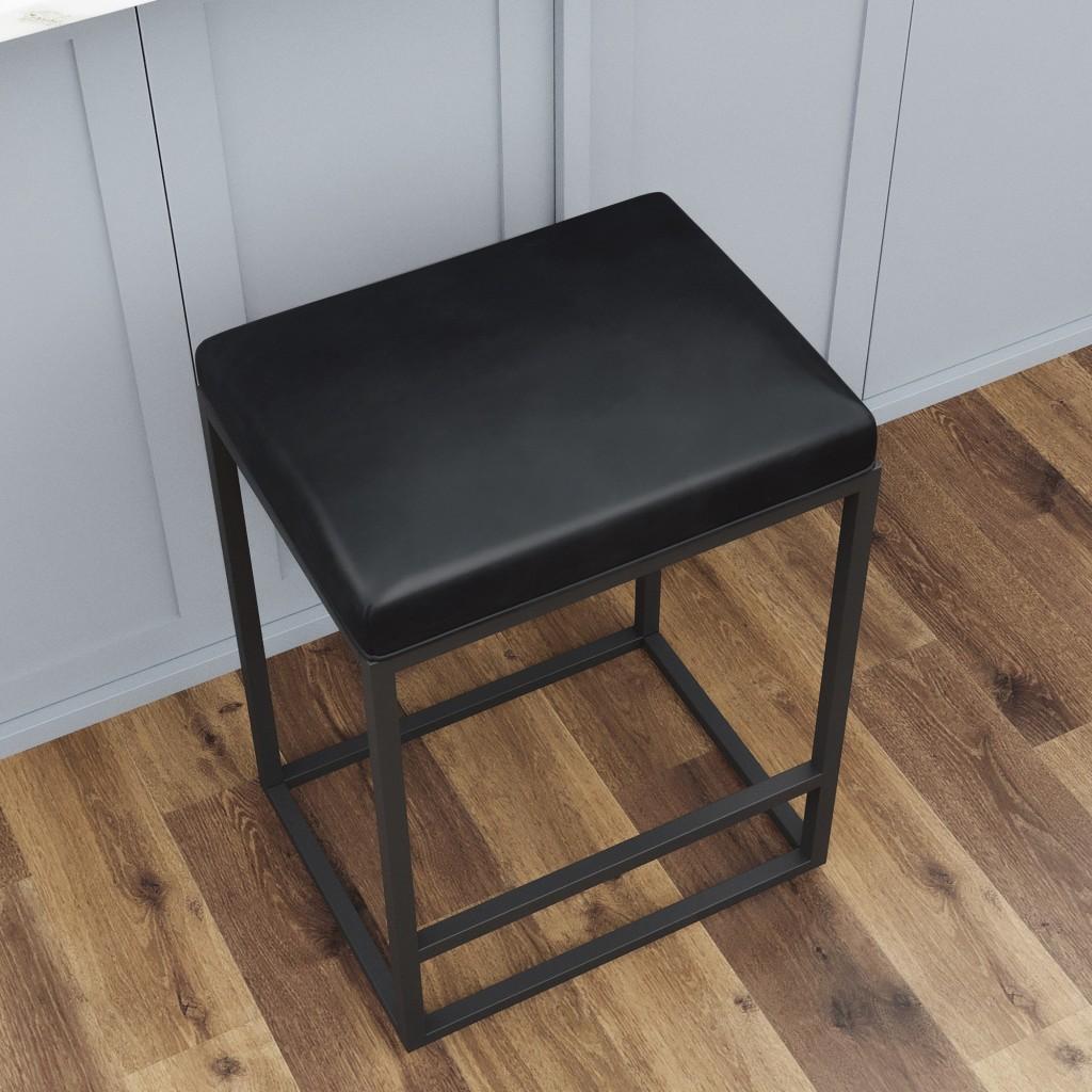 Set of Two Modern Geo Black Leather Bar Stools