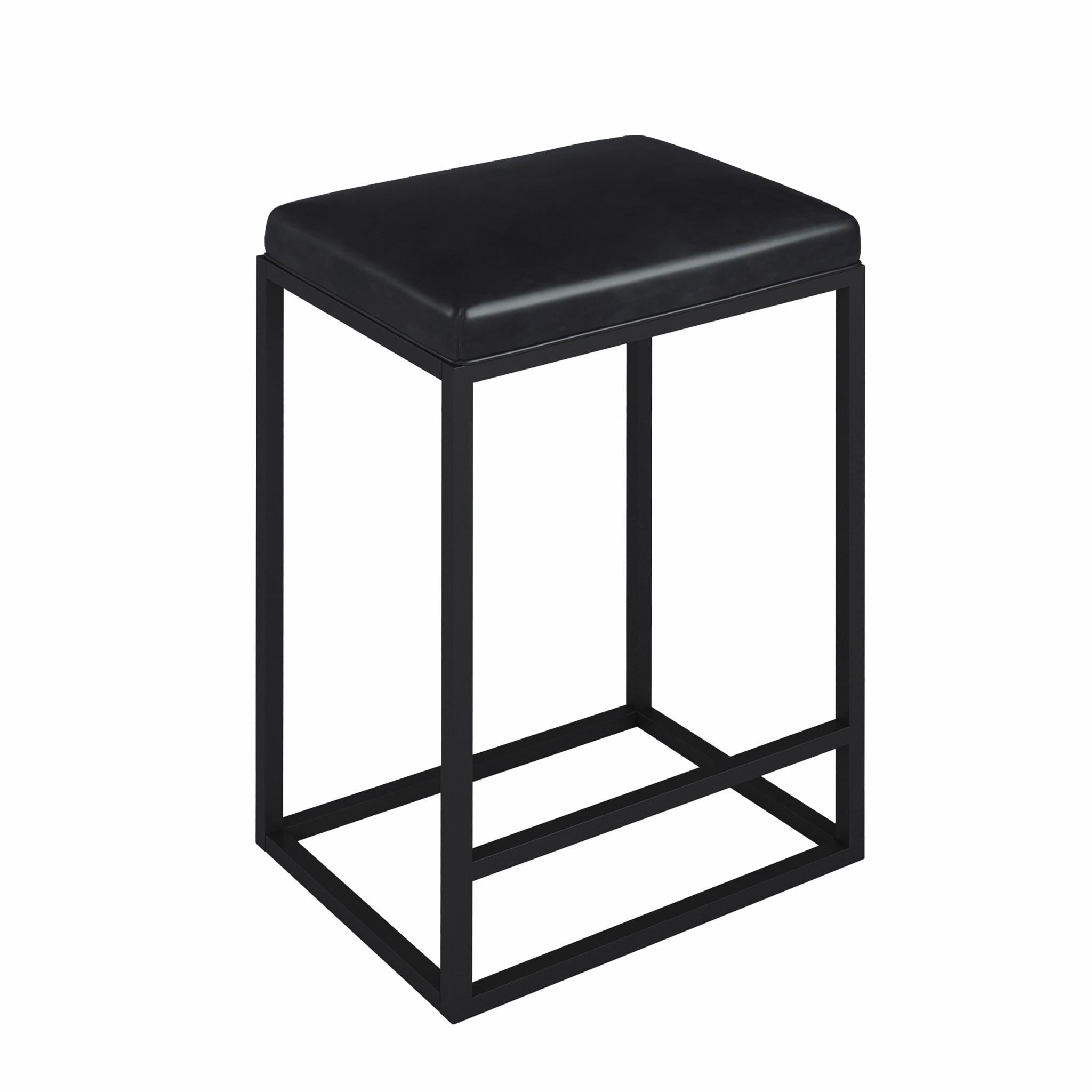 Set of Two Modern Geo Black Leather Bar Stools