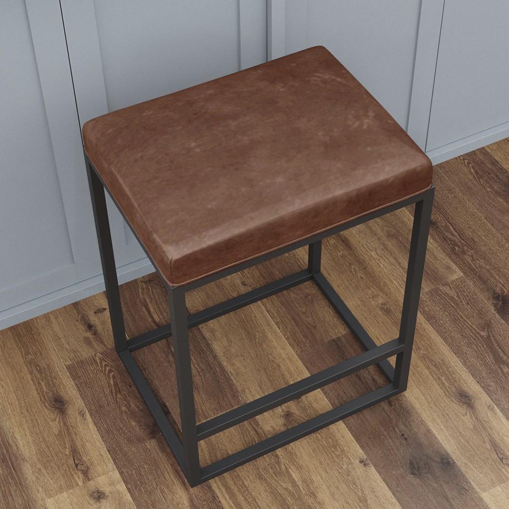 Set of Two Modern Geo Brown Leather Bar Stools