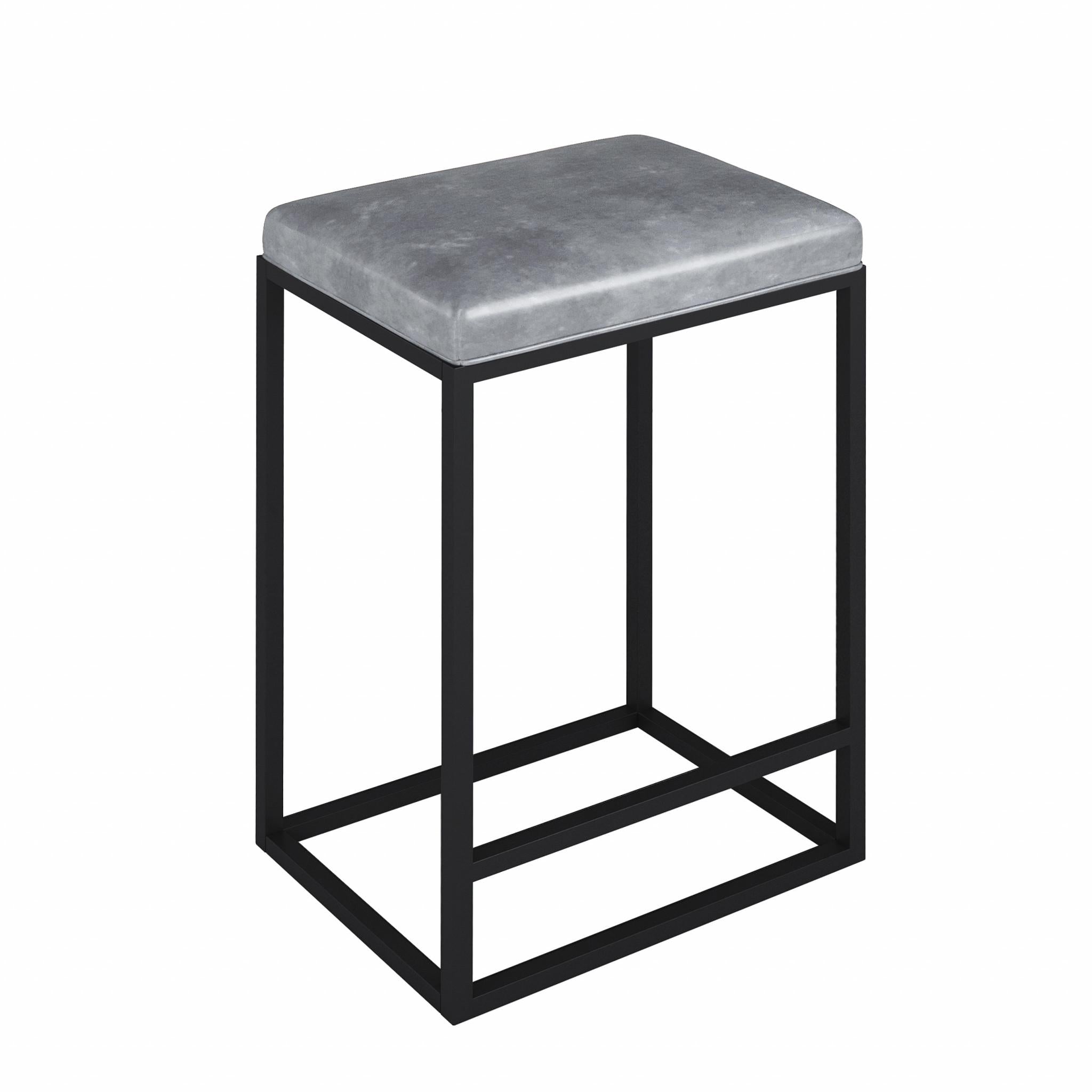 Set of Two Modern Geo Grey Leather Bar Stools