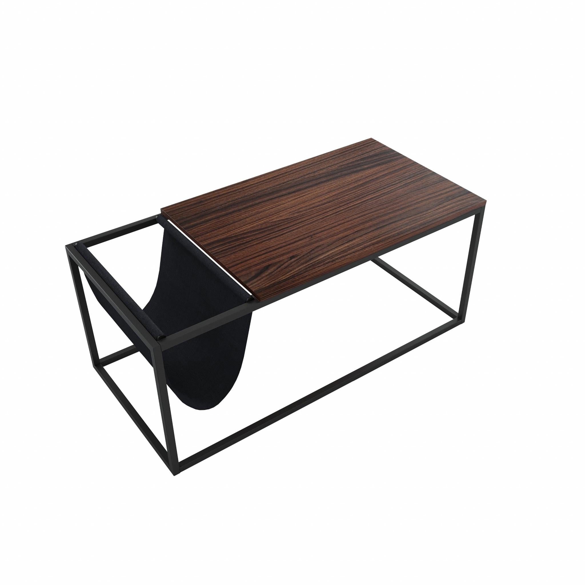 Modern Geo Black and Walnut Sofa Table with Magazine Holder