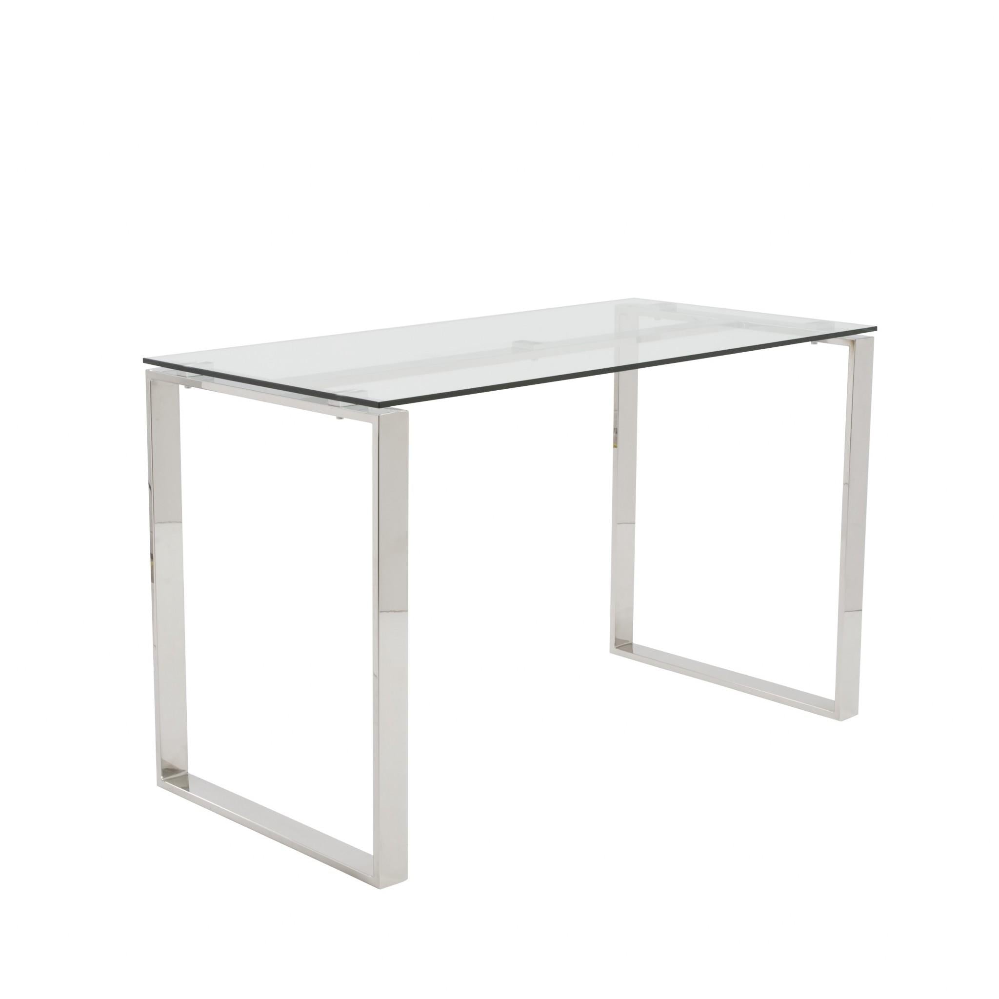 Pro Mod Clear Glass and Polished Stainless Steel Desk