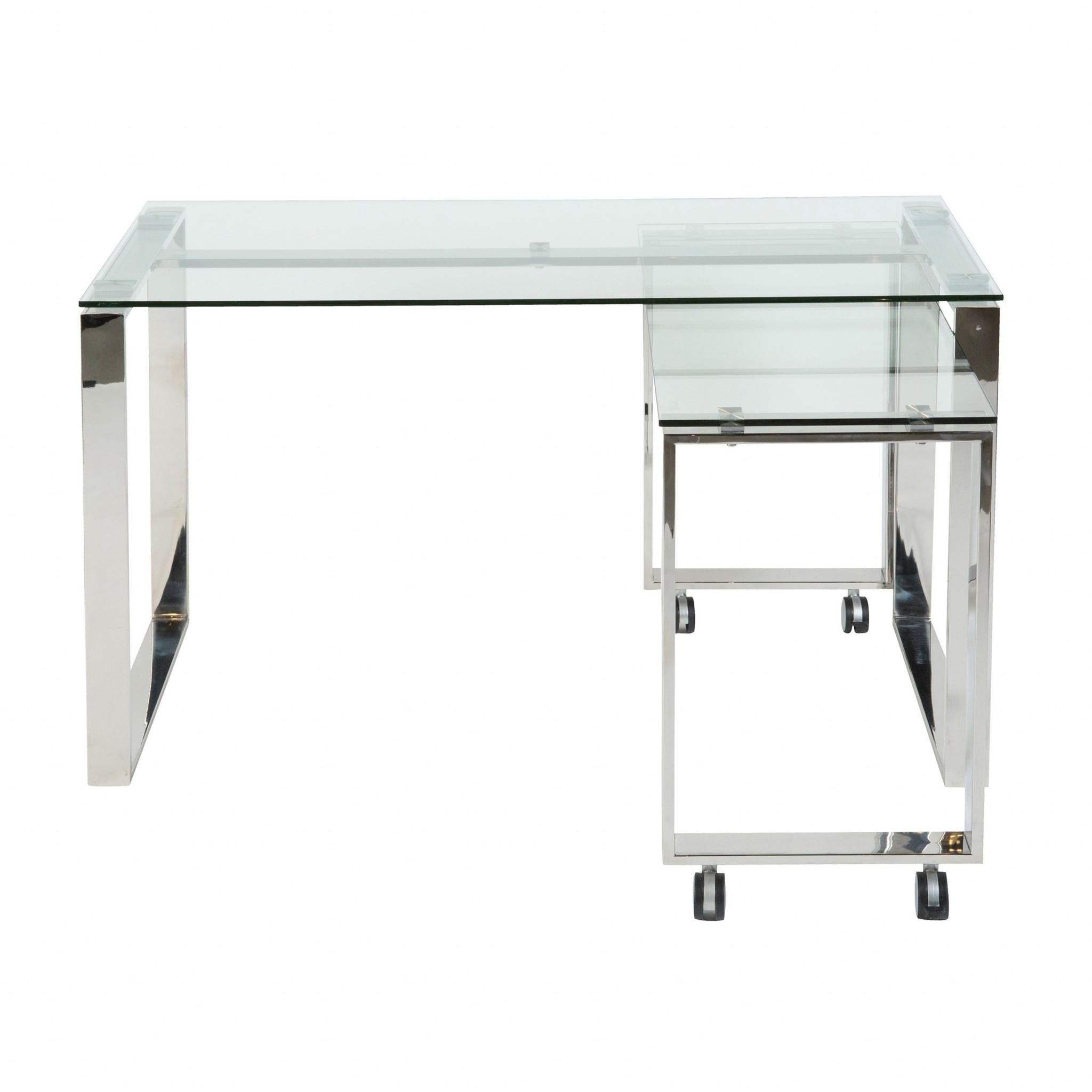 Pro Mod Clear Glass and Polished Stainless Steel Desk