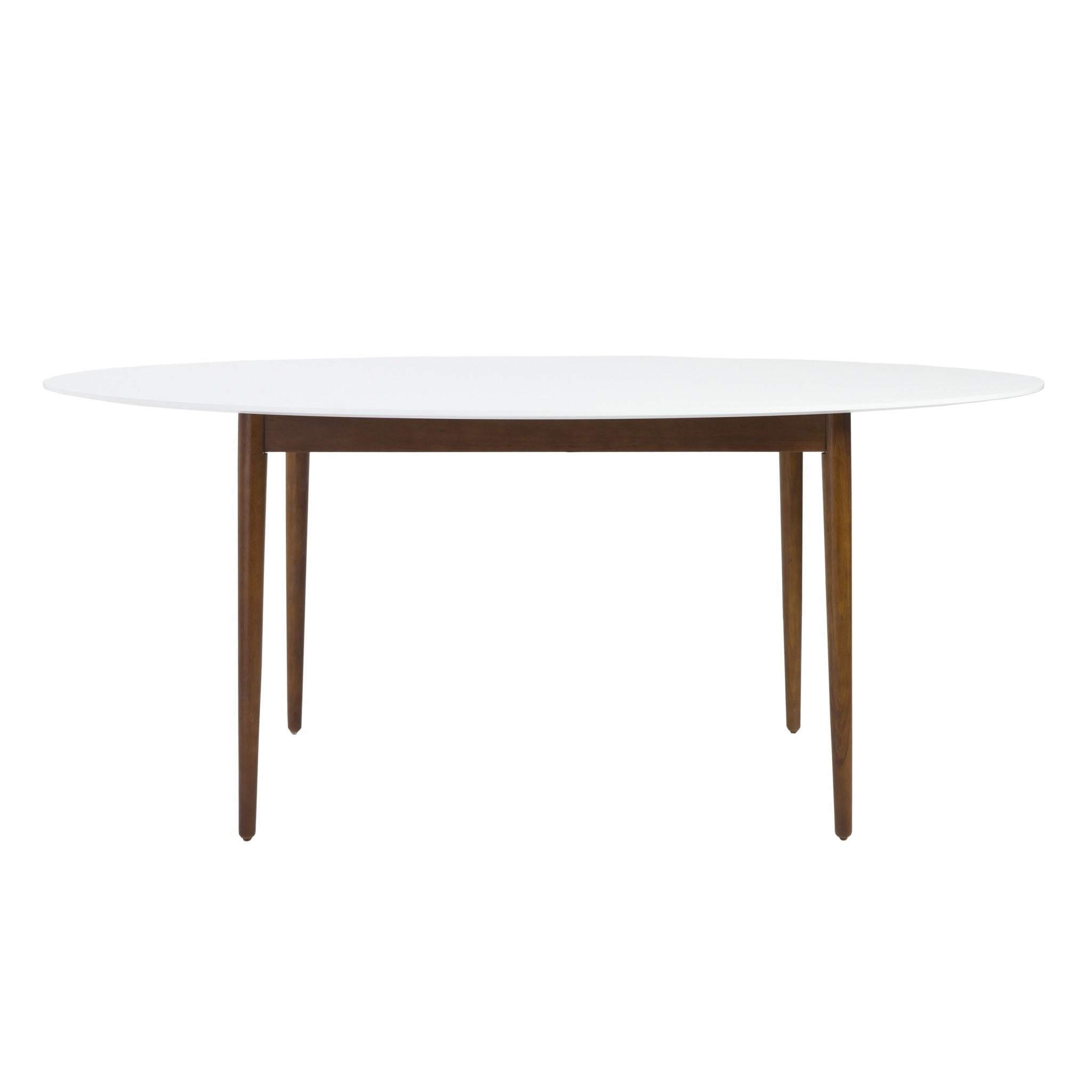 Modern Walnut and White Oval Dining Table