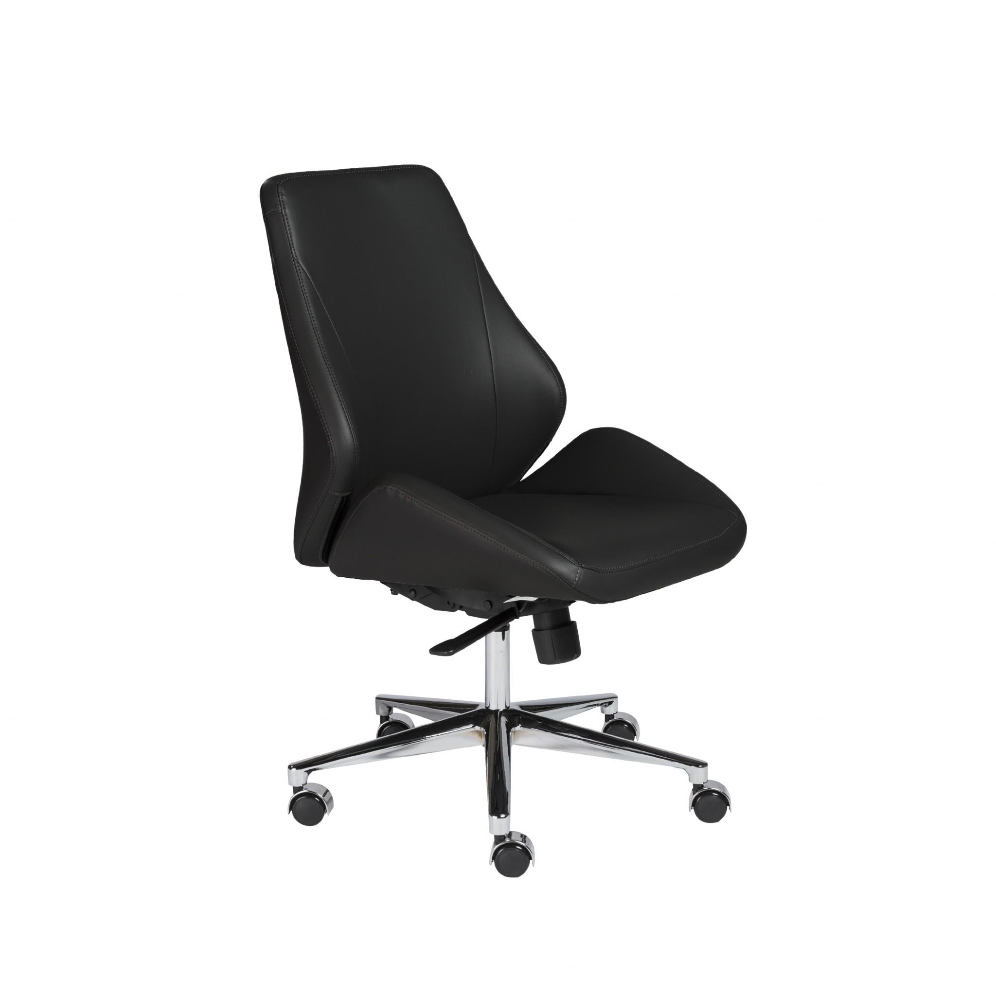 Black Faux Leather Scoop Office Chair with No Arms