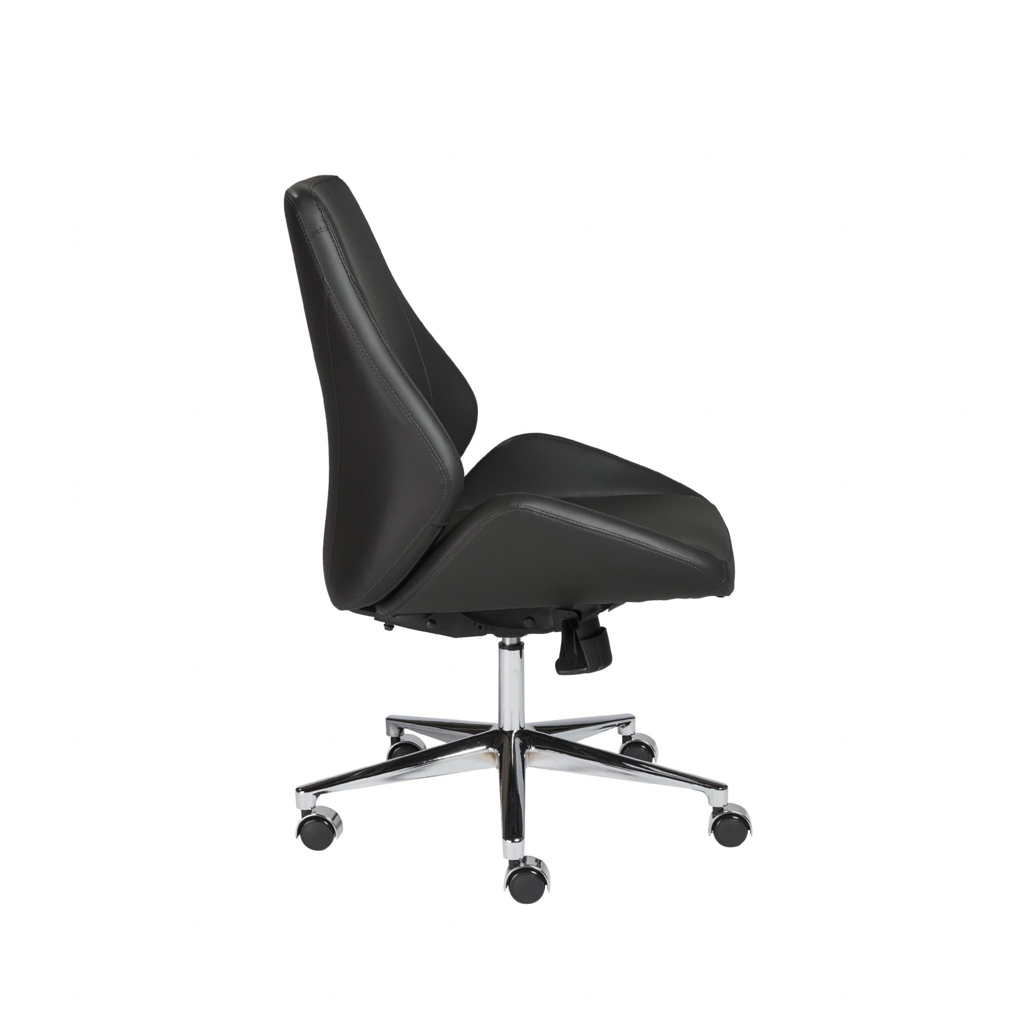 Black Faux Leather Scoop Office Chair with No Arms