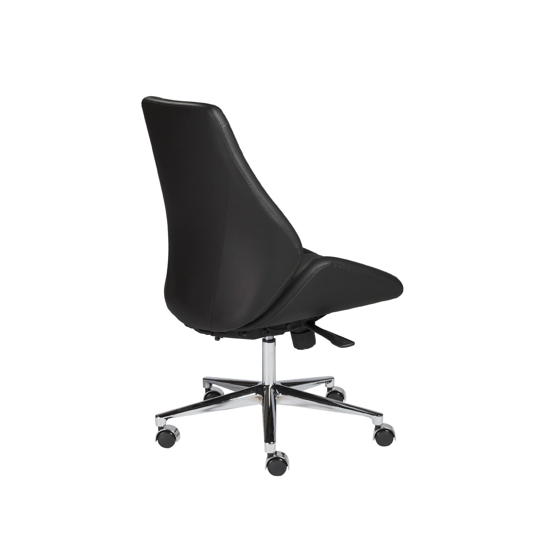 Black Faux Leather Scoop Office Chair with No Arms