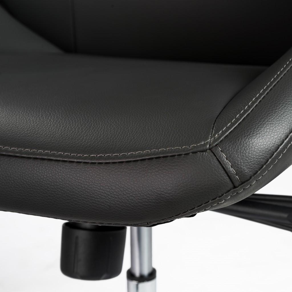 Black Faux Leather Scoop Office Chair with No Arms