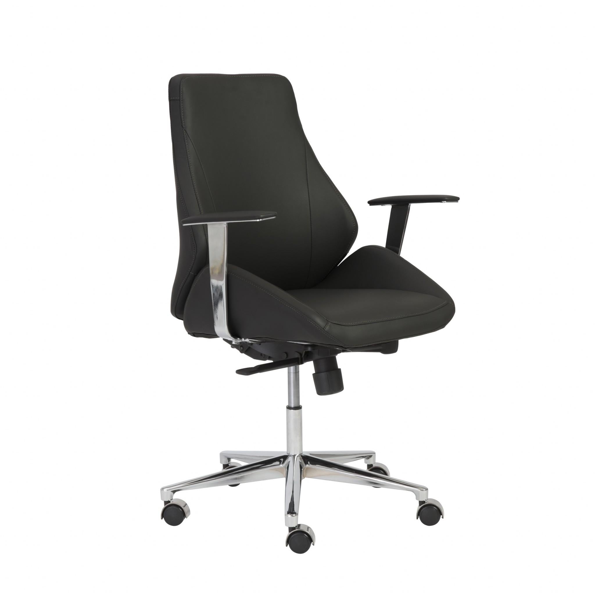 Black Faux Leather Scoop Office Chair with Mod Armrests