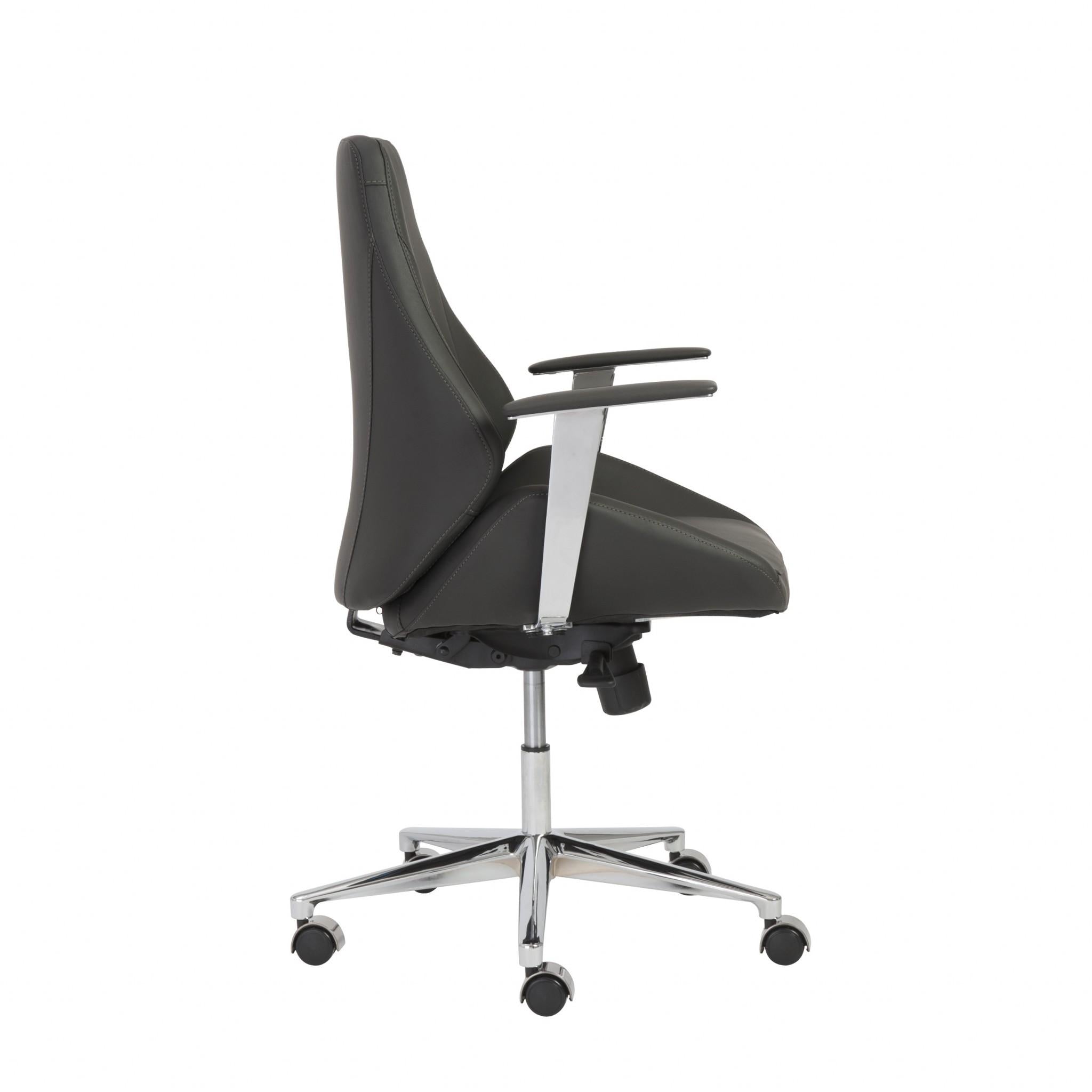 Black Faux Leather Scoop Office Chair with Mod Armrests