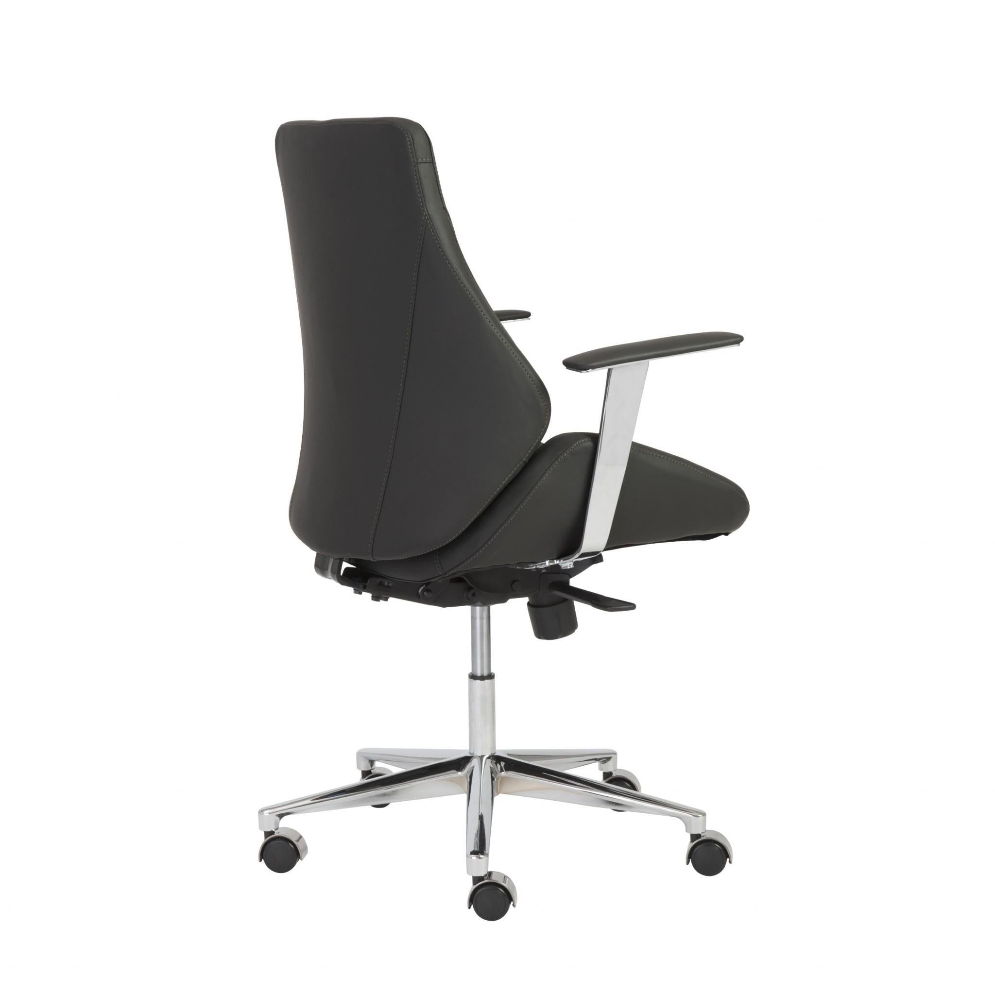 Black Faux Leather Scoop Office Chair with Mod Armrests