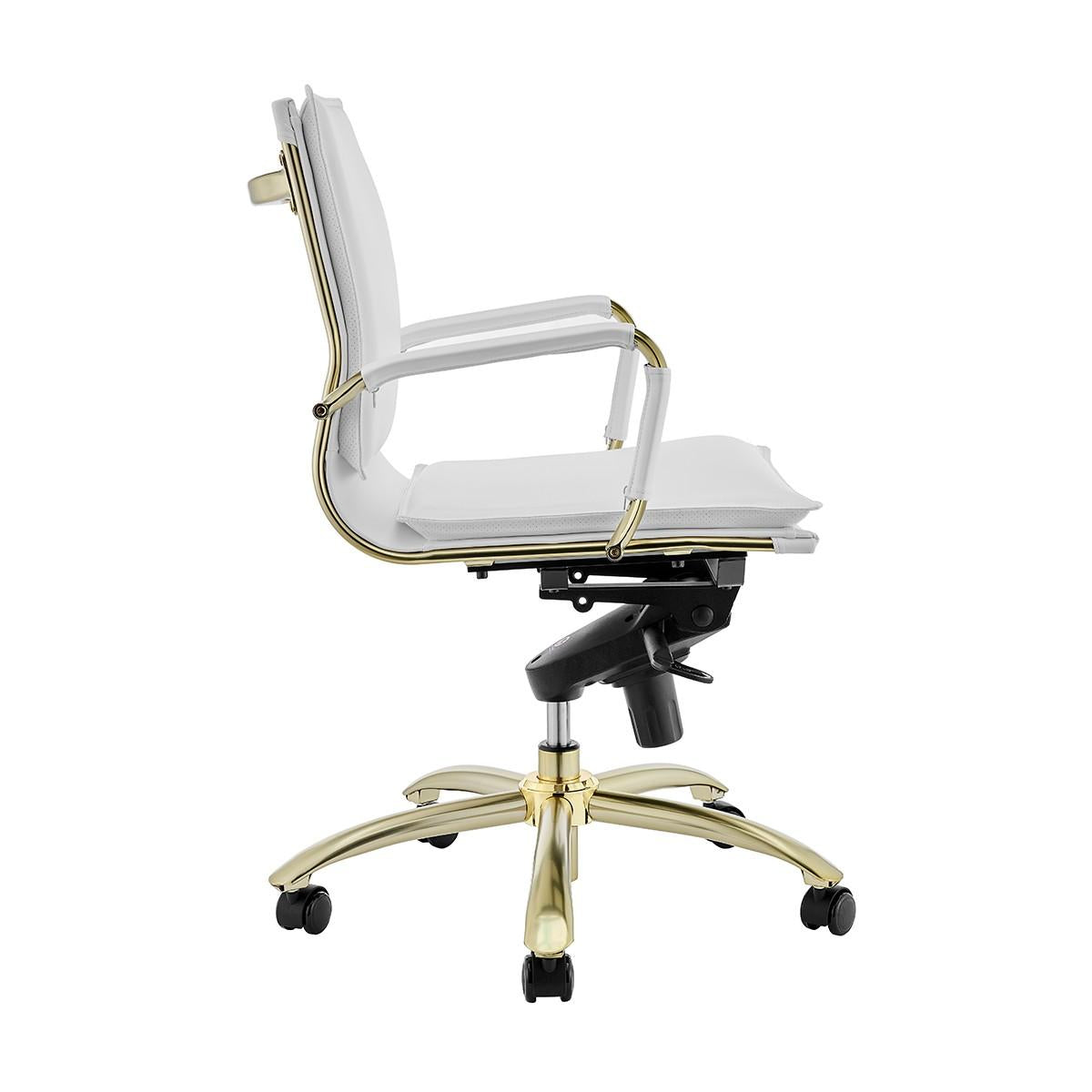 Corner Office White and Gold Low Back Office Chair