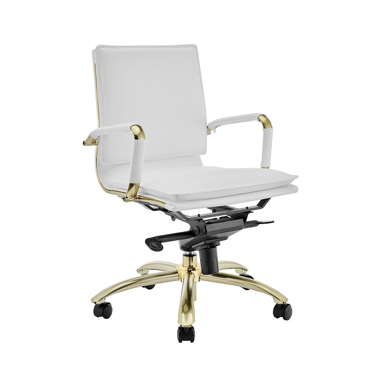 Corner Office White and Gold Low Back Office Chair