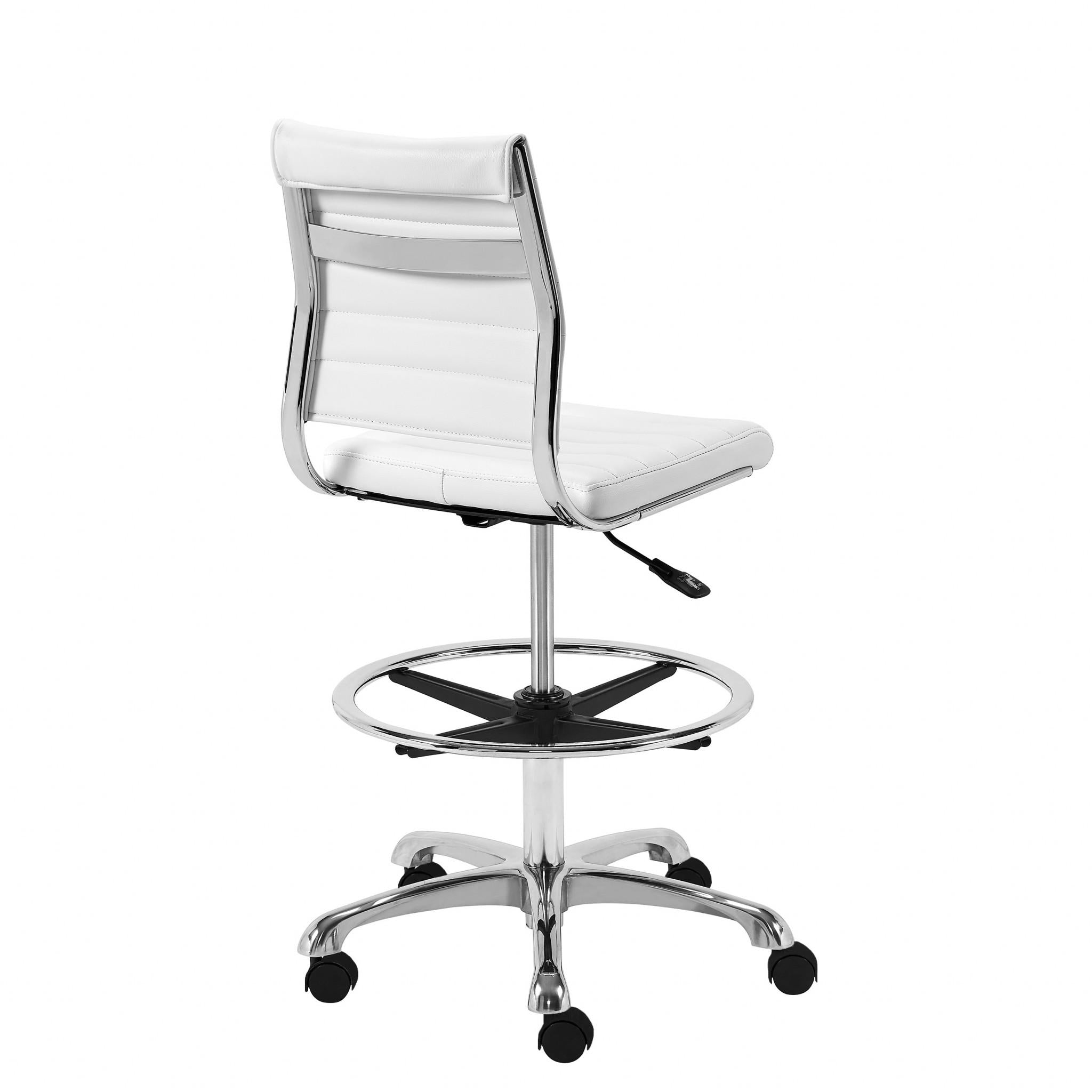 White Faux Leather Adjustable Rolling Drafting Chair