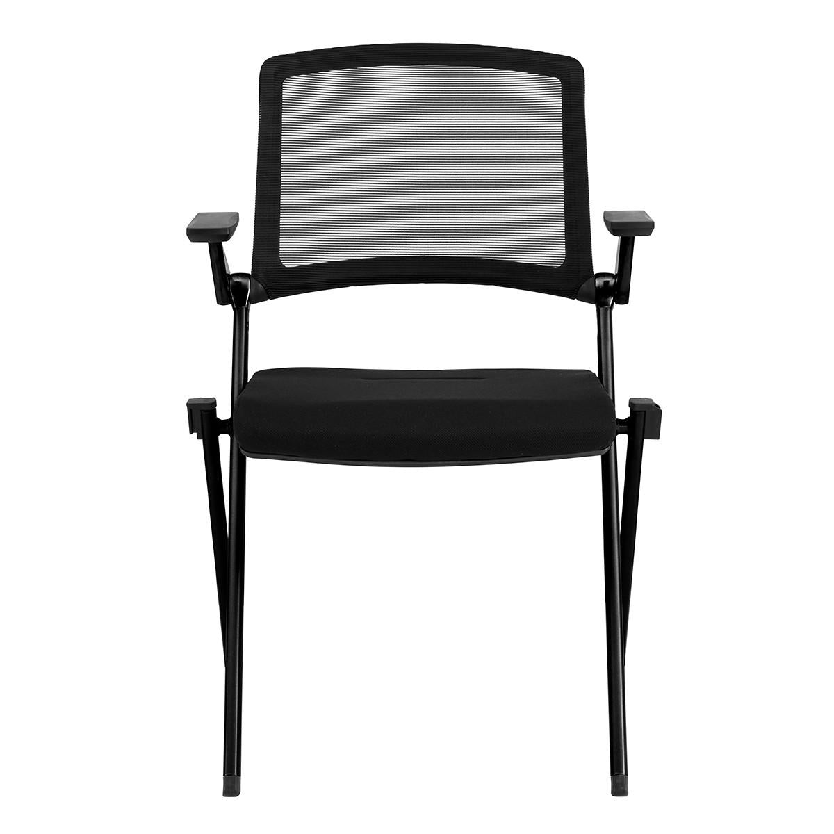 Set of Two Folding and Stacking Black Mesh Armchairs