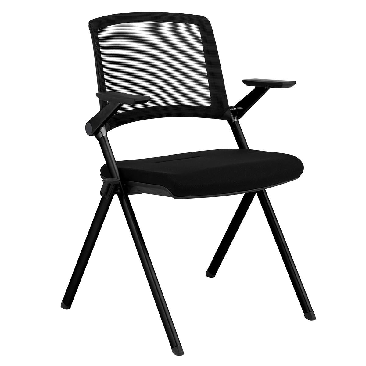 Set of Two Folding and Stacking Black Mesh Armchairs