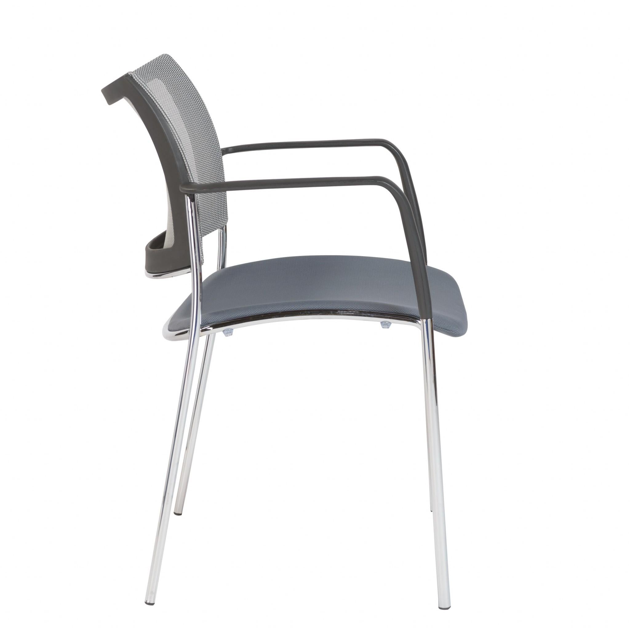 Set of Two Gray and Chrome Stacking Armchairs