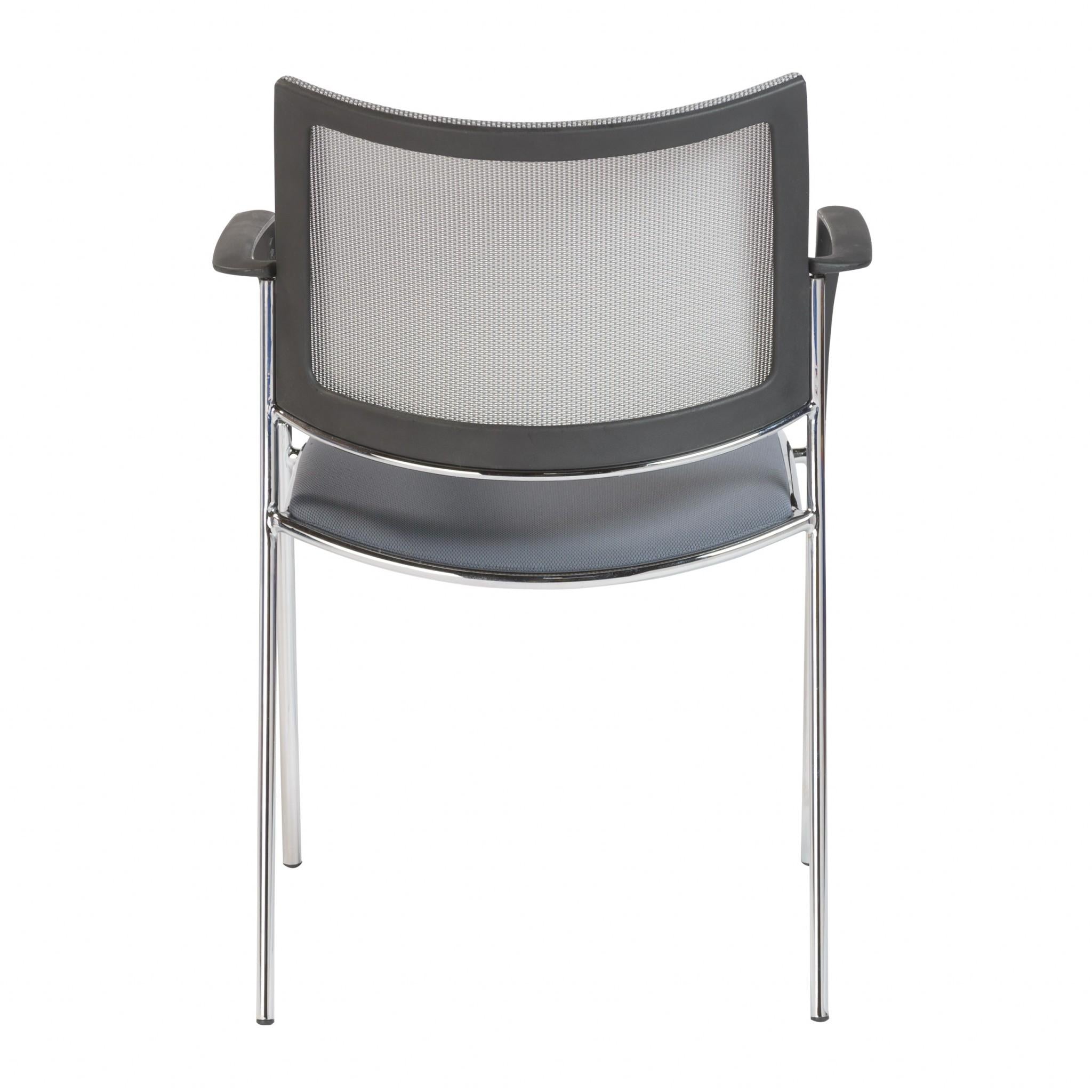 Set of Two Gray and Chrome Stacking Armchairs