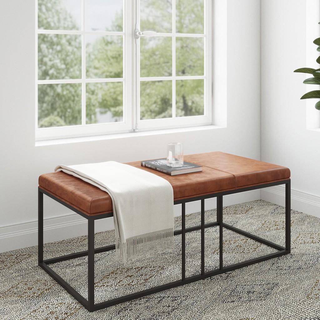 Modern Geo Black and Brown Leather Multipurpose Table