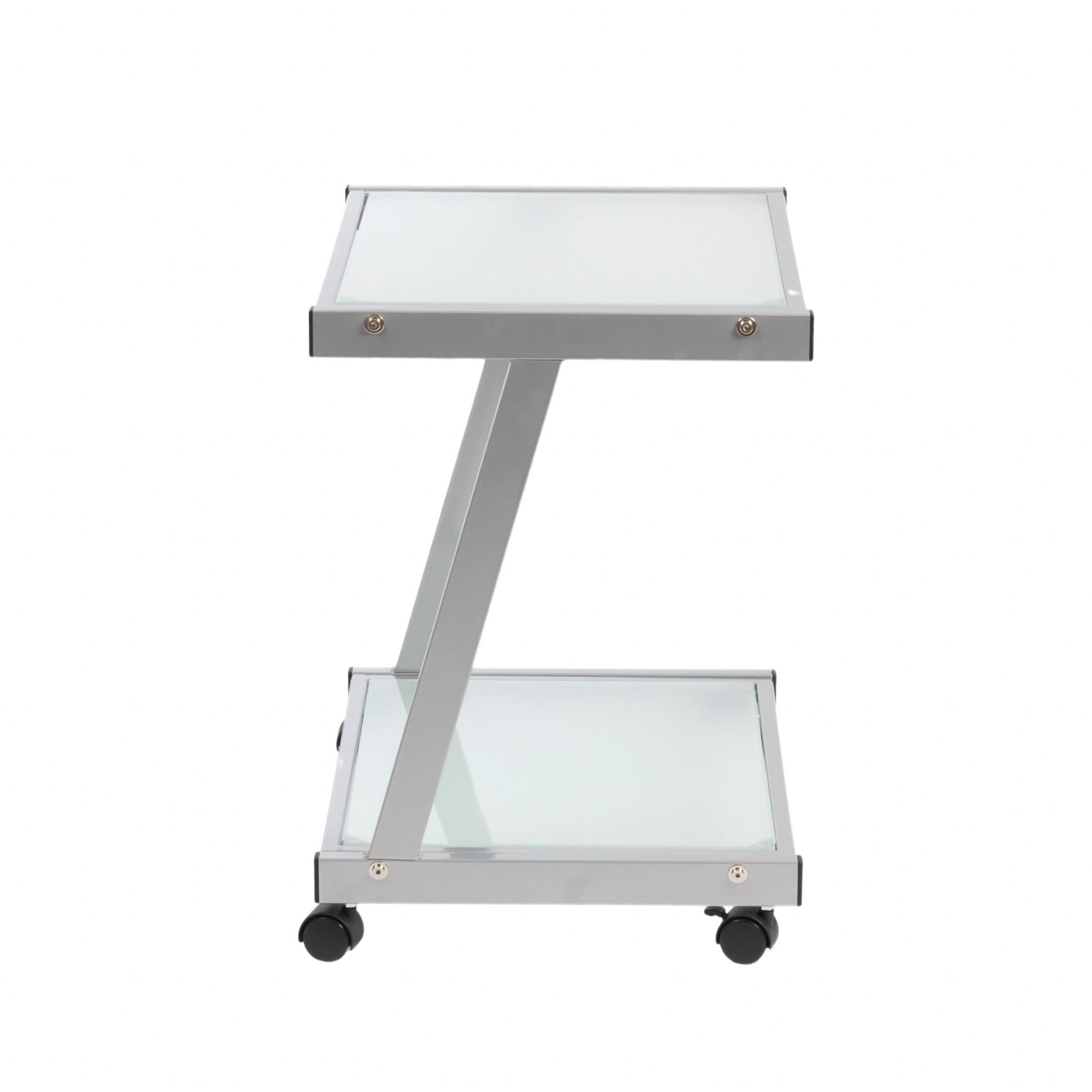 Silver and Frosted Glass Rolling Printer Cart