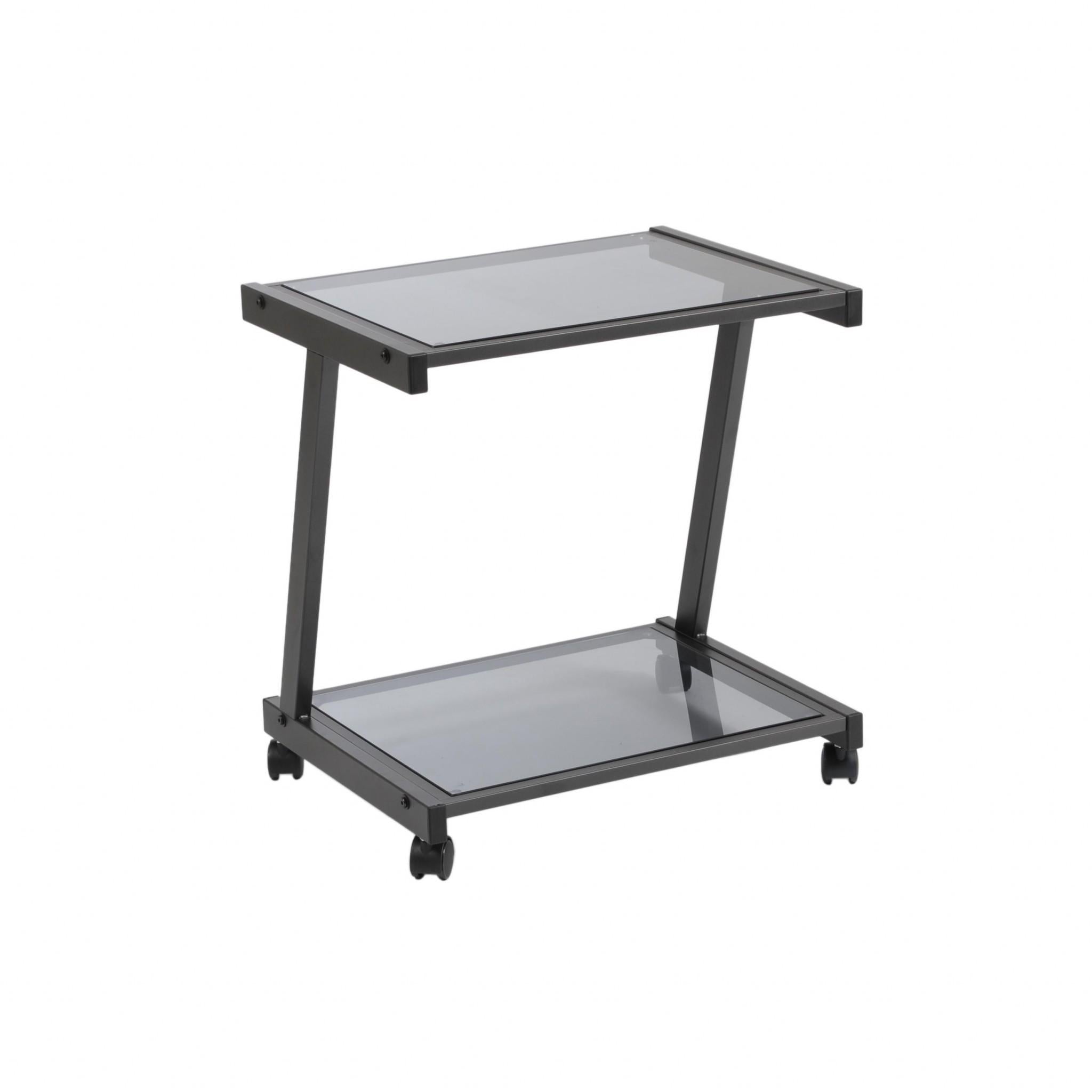 Black and Smoked Glass Rolling Printer Cart