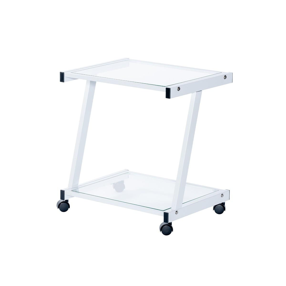 White and Clear Glass Rolling Printer Cart