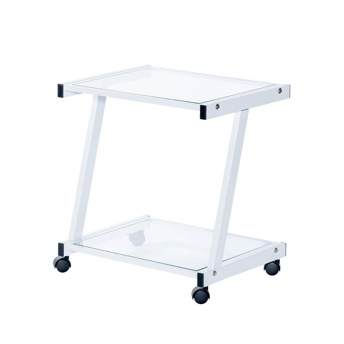 White and Clear Glass Rolling Printer Cart Default Title