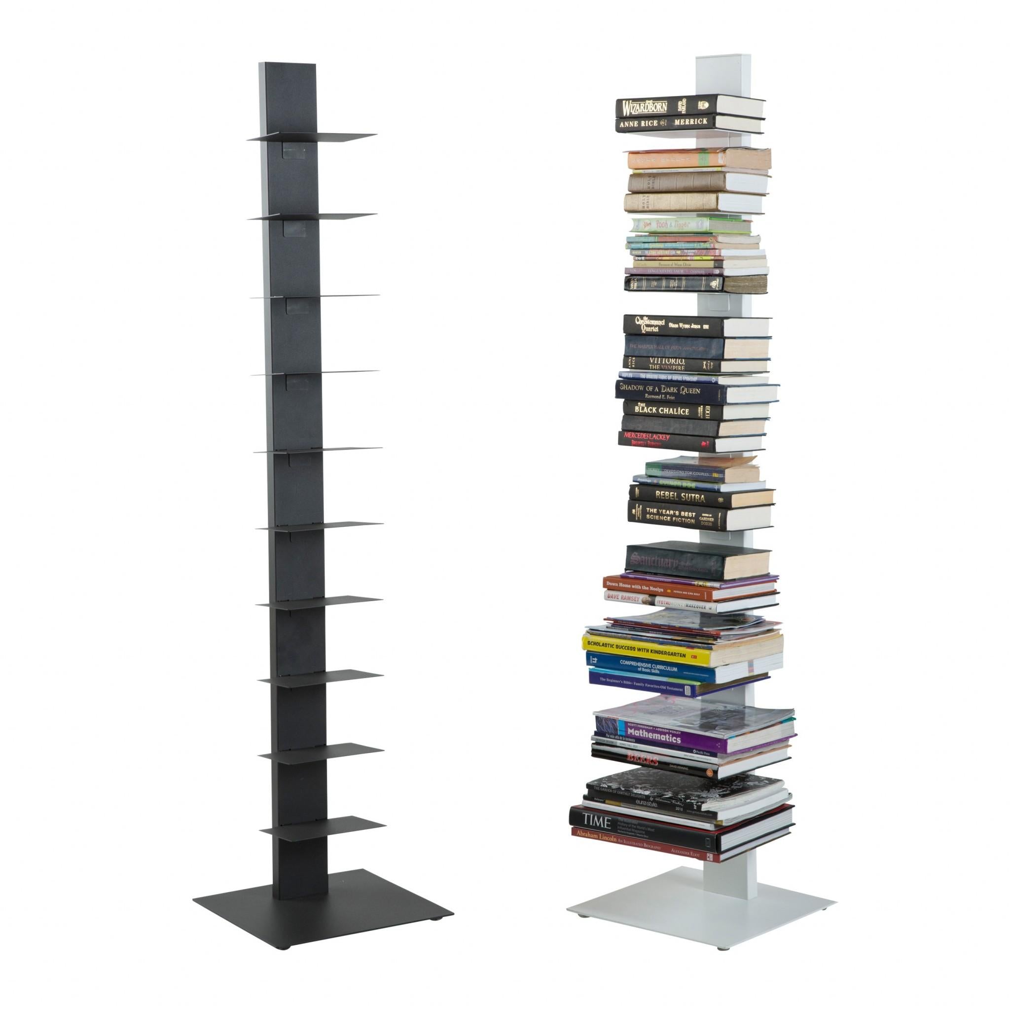 Dark Gray Metal Ten Shelf Modern Tower Bookcase