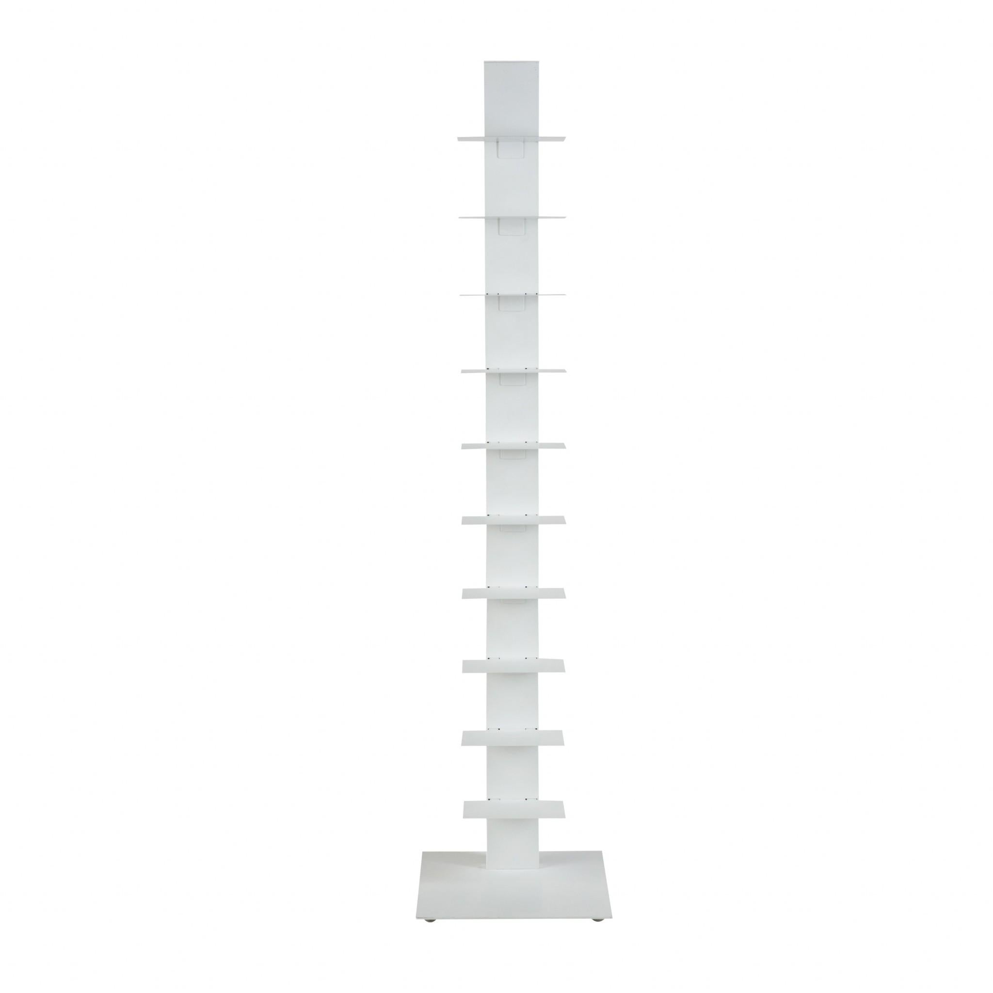 White Metal Ten Shelf Modern Tower Bookcase