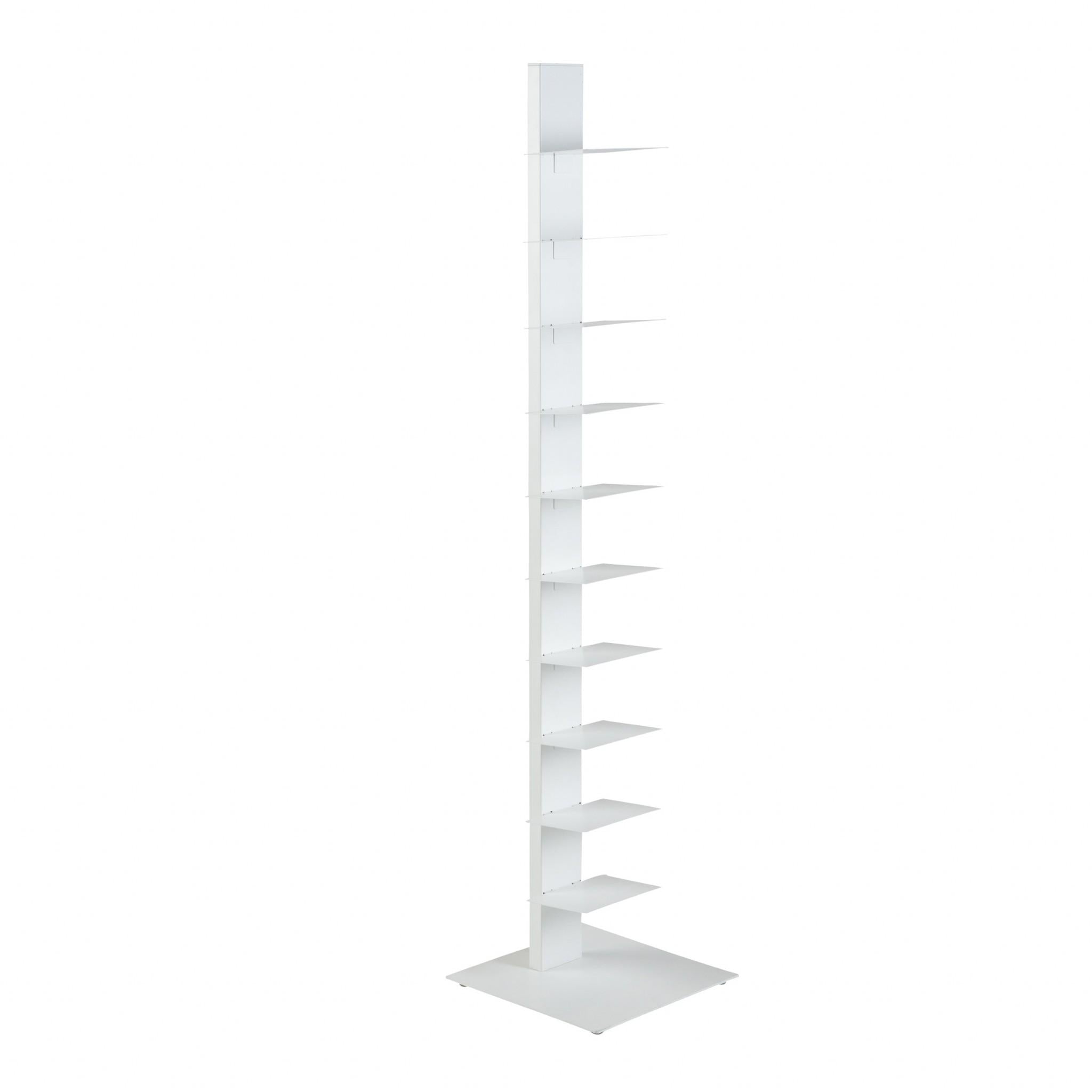White Metal Ten Shelf Modern Tower Bookcase